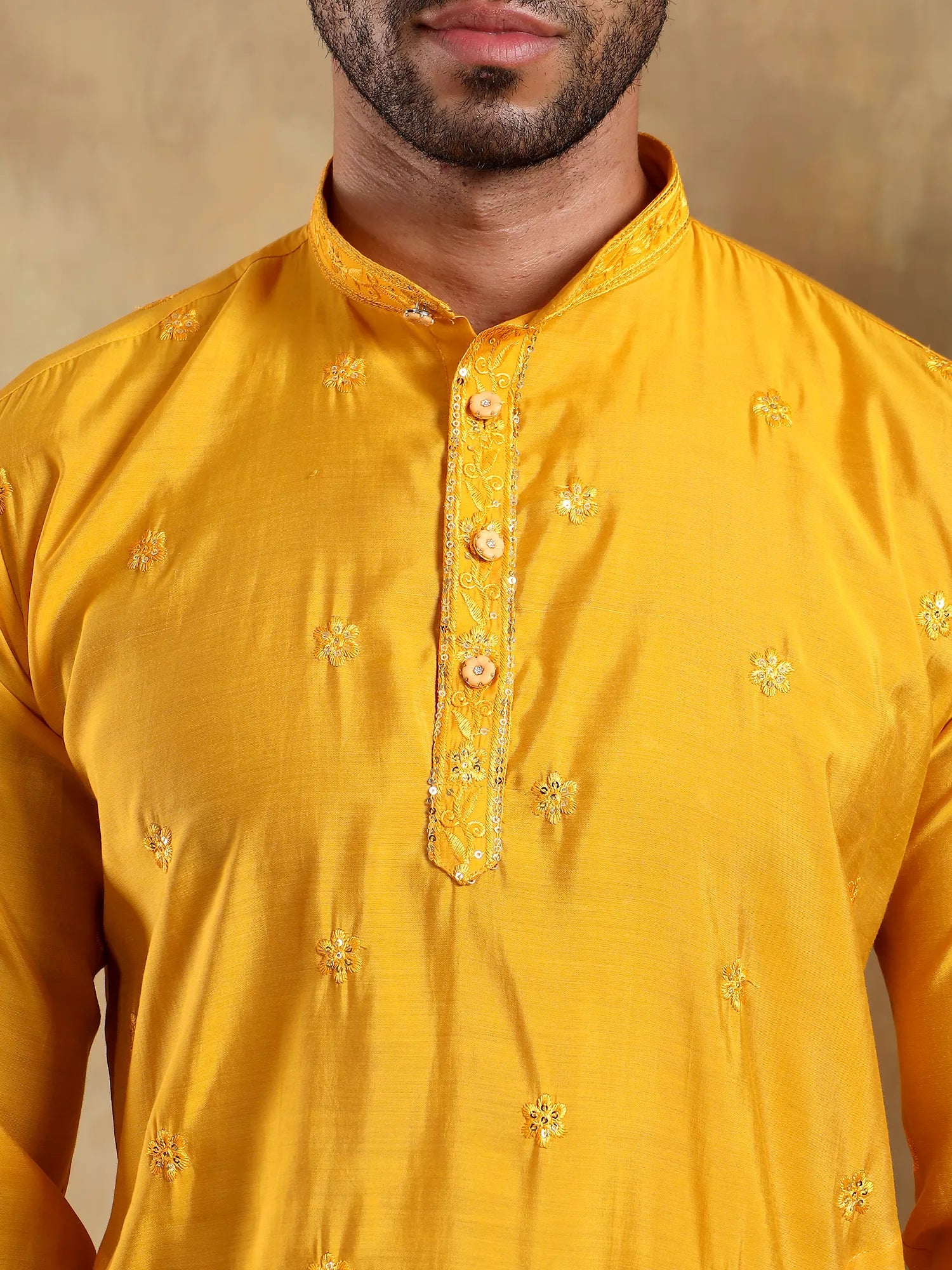 Yellow Embroidered Long Kurta