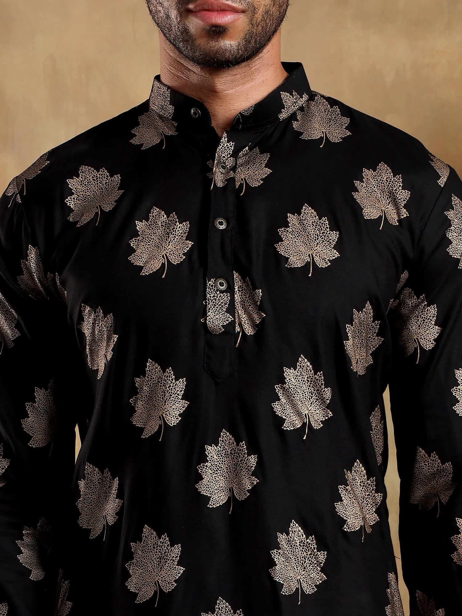 Black gold Leaf Long Kurta