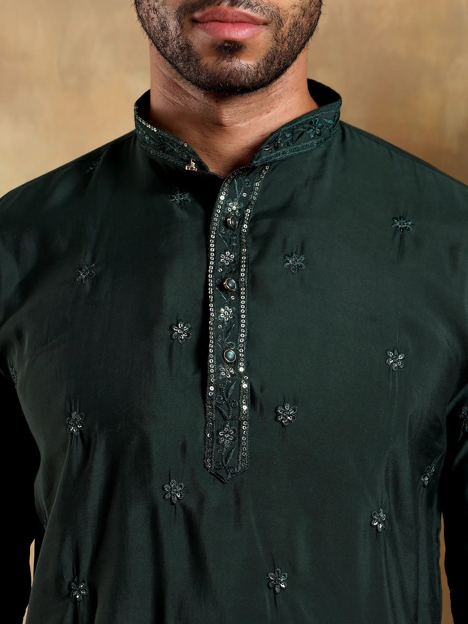 Deep Green Embroidered Long Kurta
