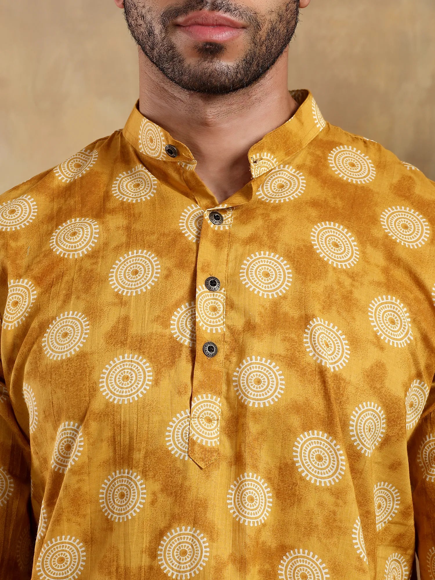Mustard Orbit Printed Long Kurta & pyjama set
