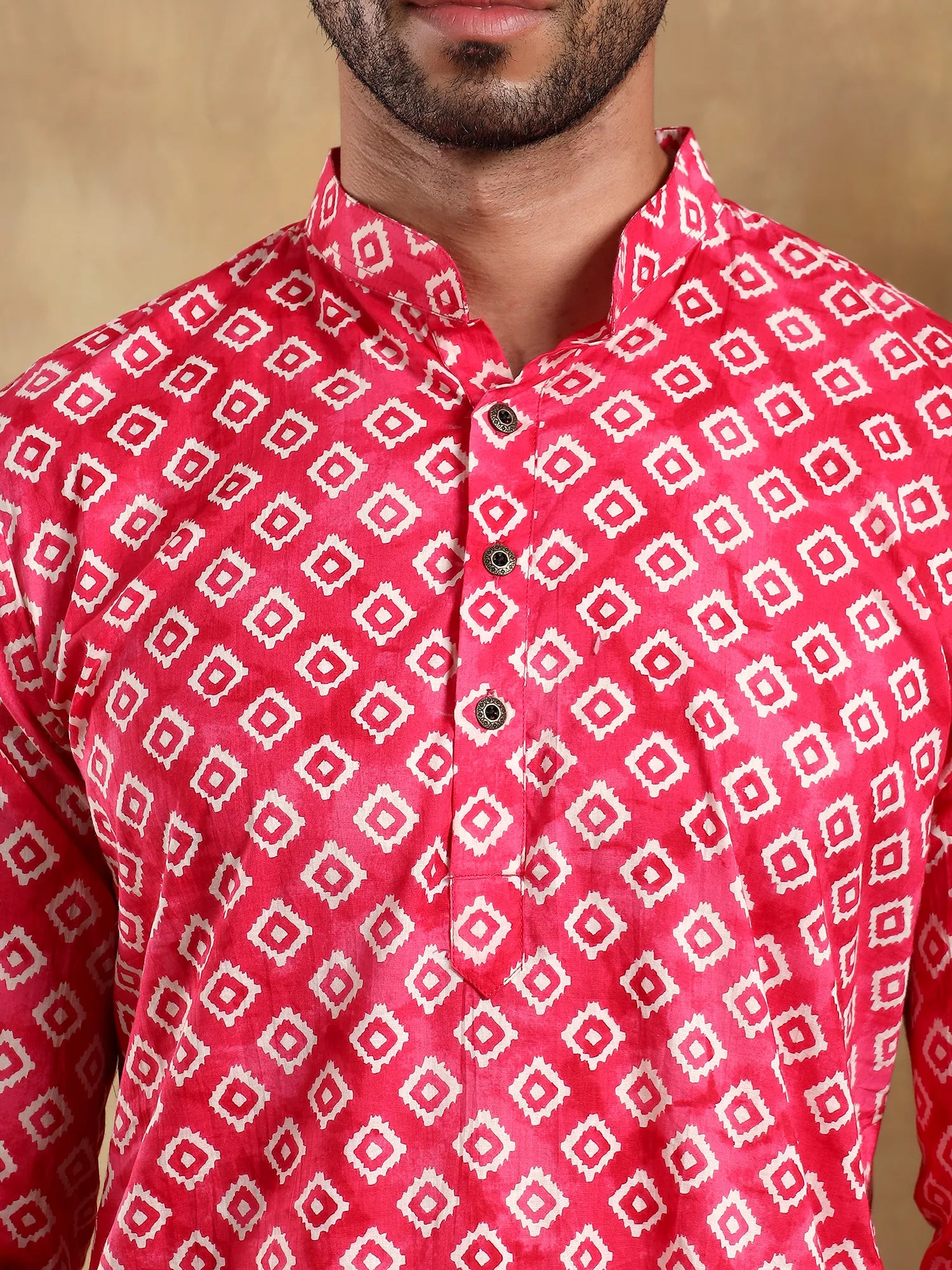 Pink Blocks Printed Long Kurta & pyjama set