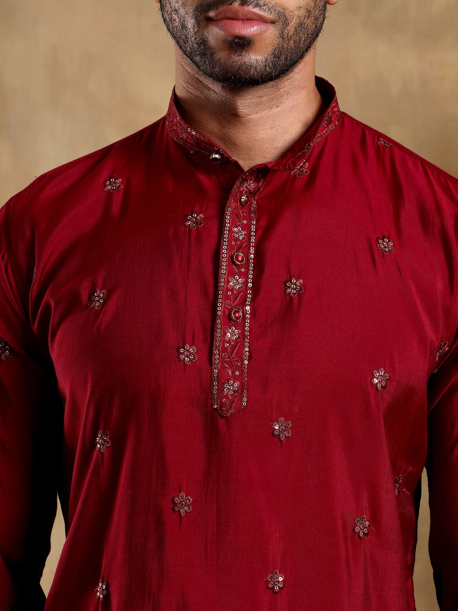 Maroon Embroidered Long Kurta