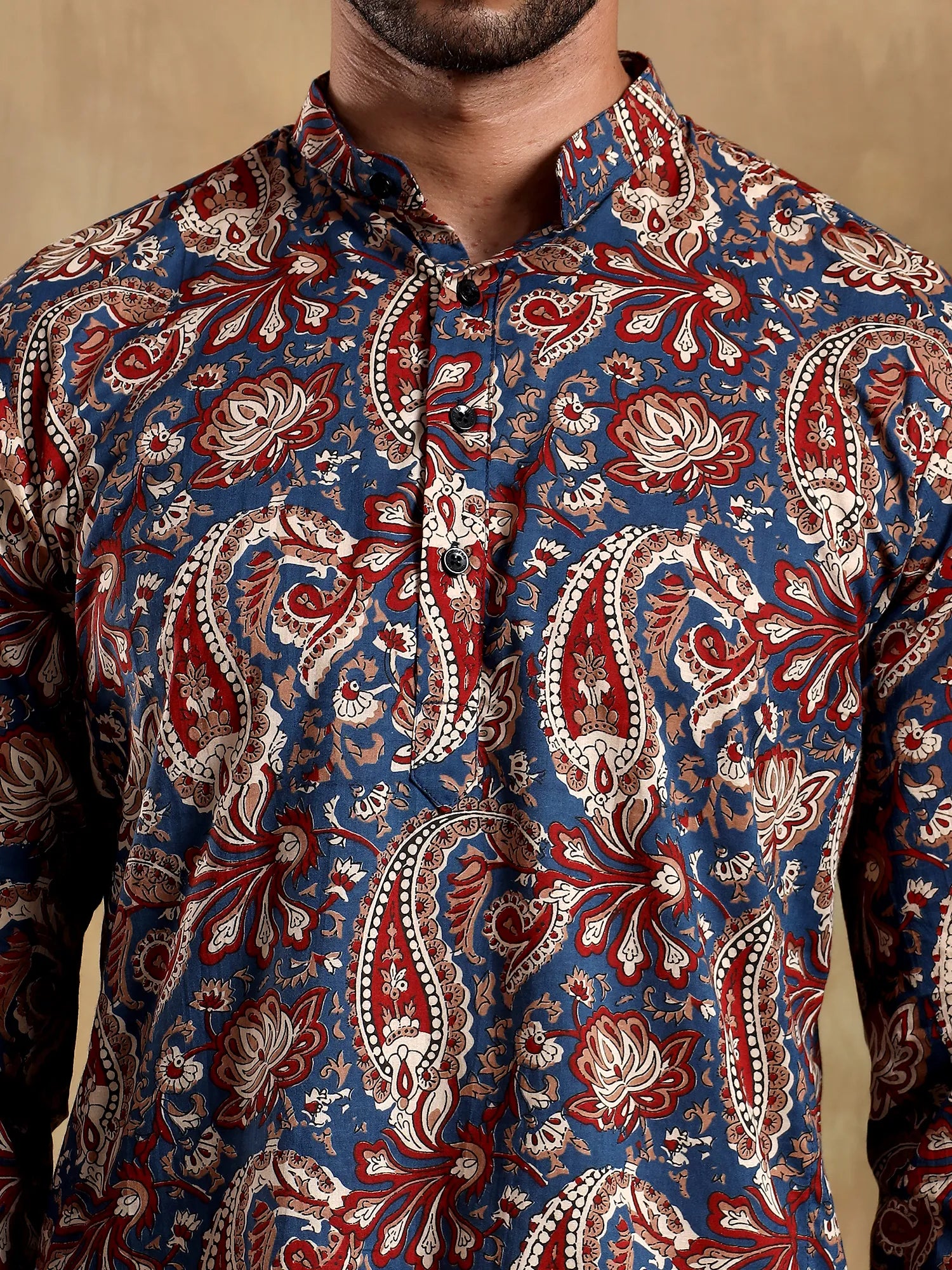 Blue Red Paisley Printed Long Kurta & pyjama set