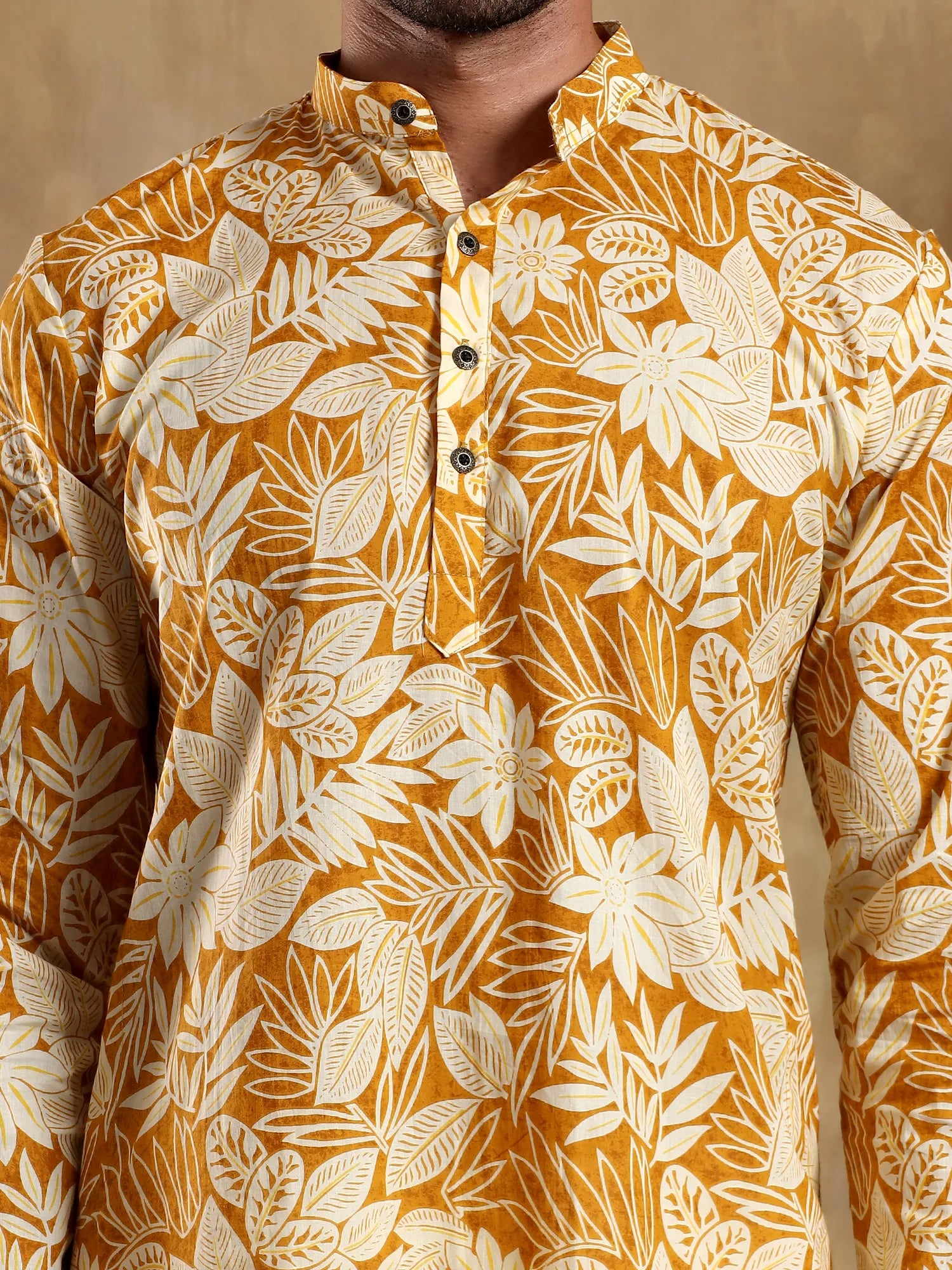 Tropic Mustard Printed Long Kurta & pyjama set