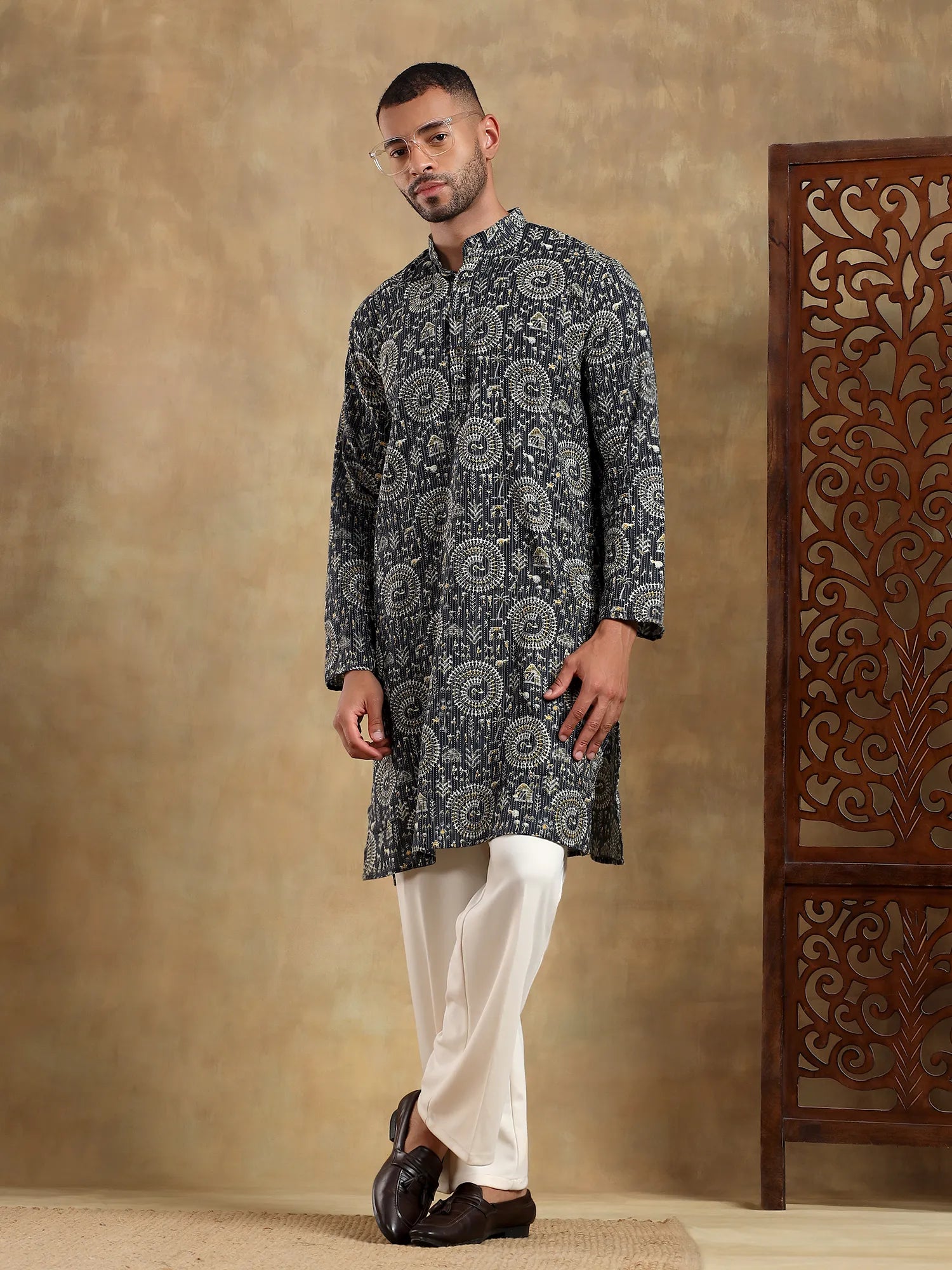 Dusk Kantha Printed Long Kurta & pyjama set
