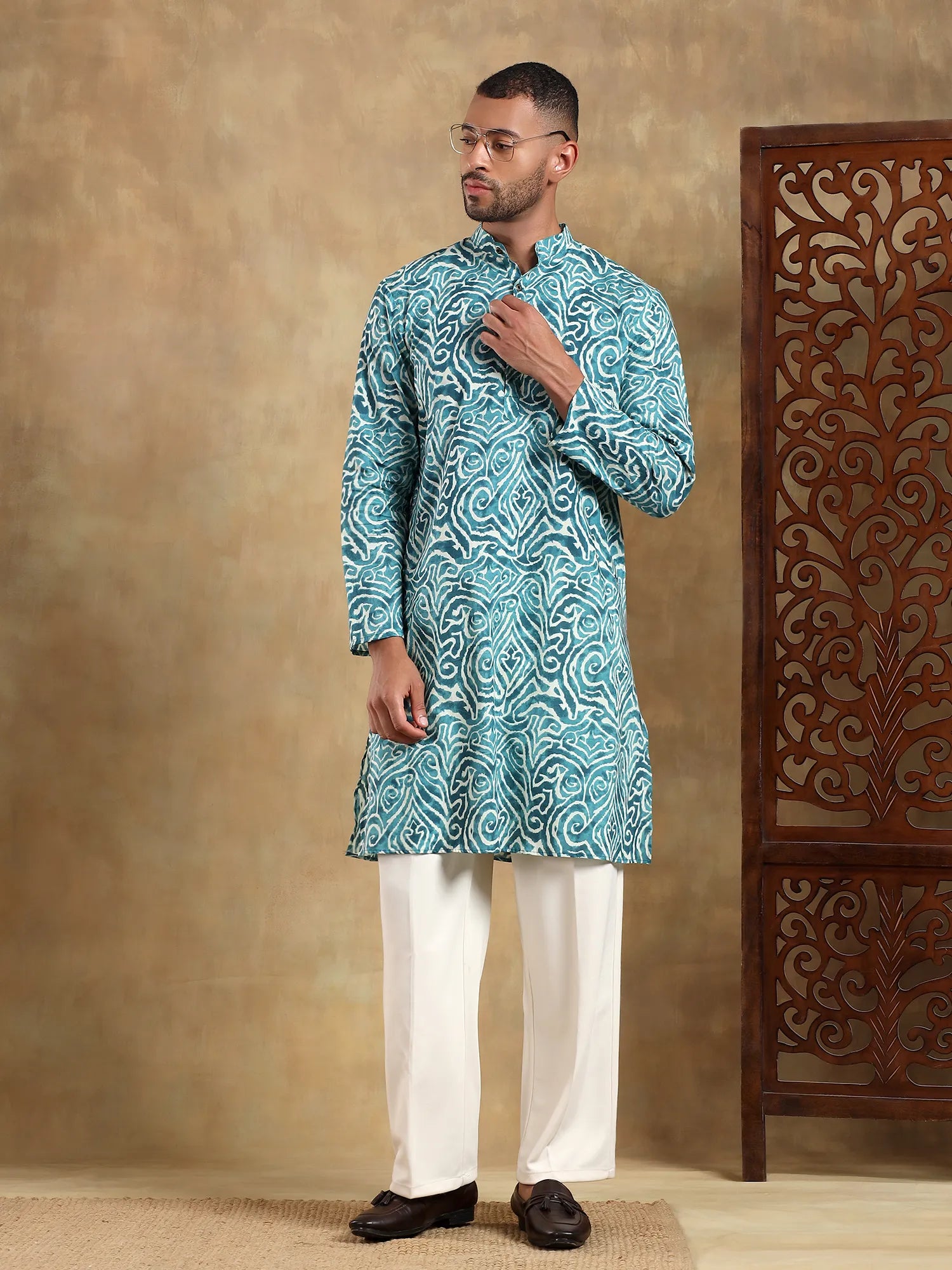 Sky Blue Abstract Printed Long Kurta & pyjama set