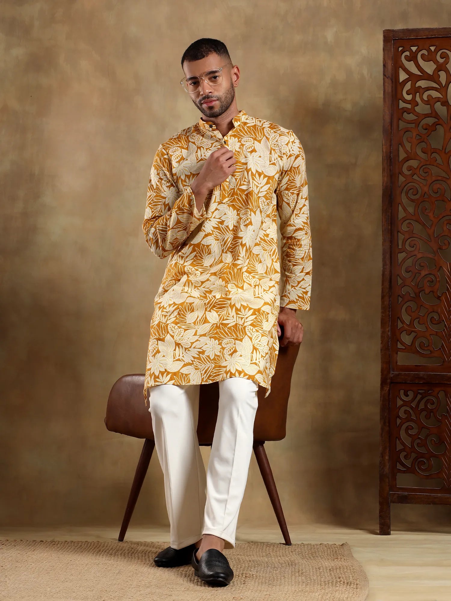 Tropic Mustard Printed Long Kurta & pyjama set