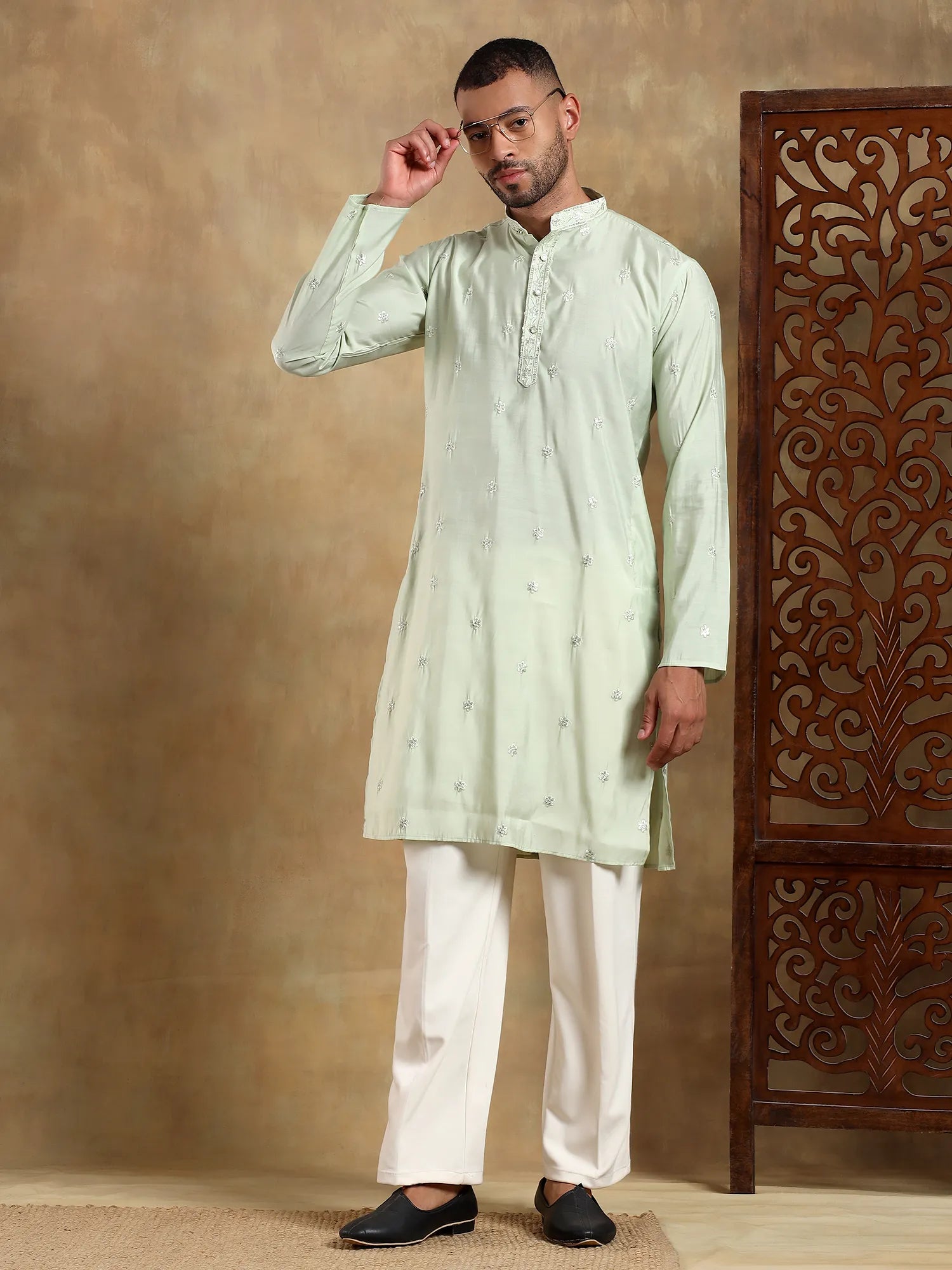 Light Green Embroidered Long Kurta