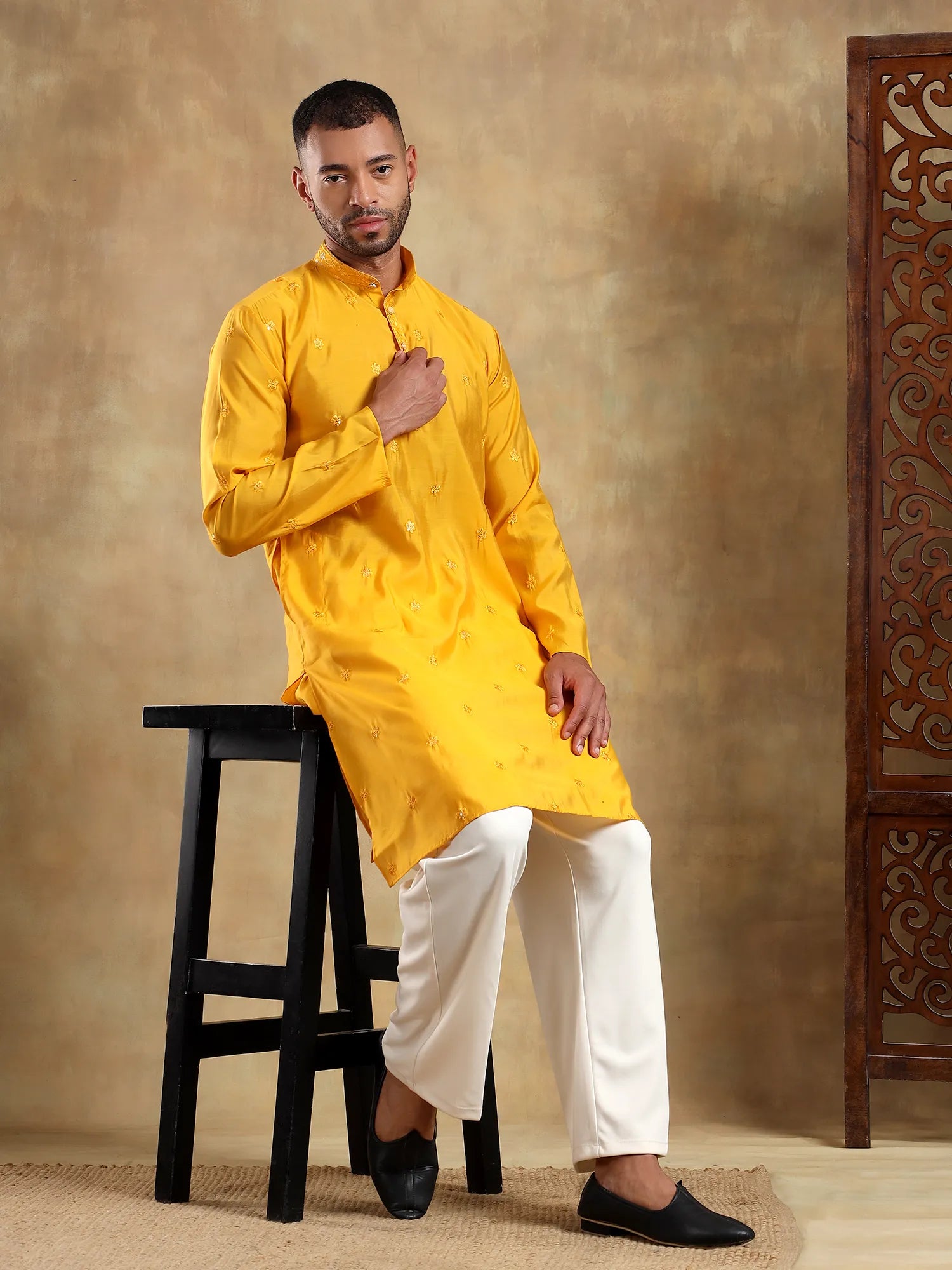 Yellow Embroidered Long Kurta