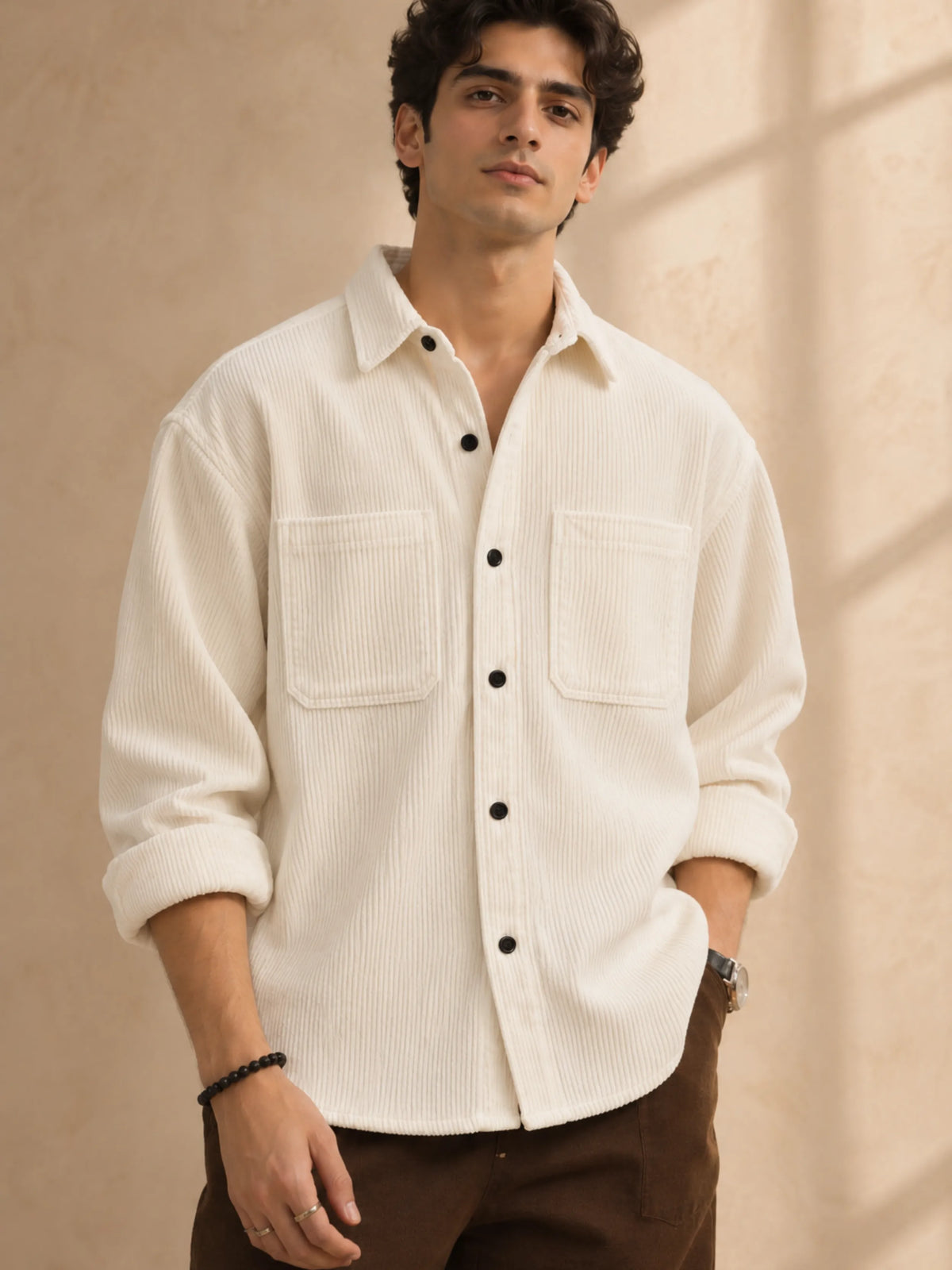 White Premium Corduroy Oversized Shirt