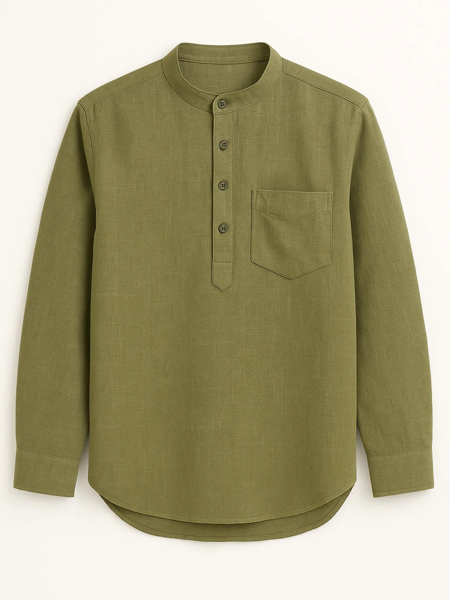 Olive Linen Blend textured Short Kurta