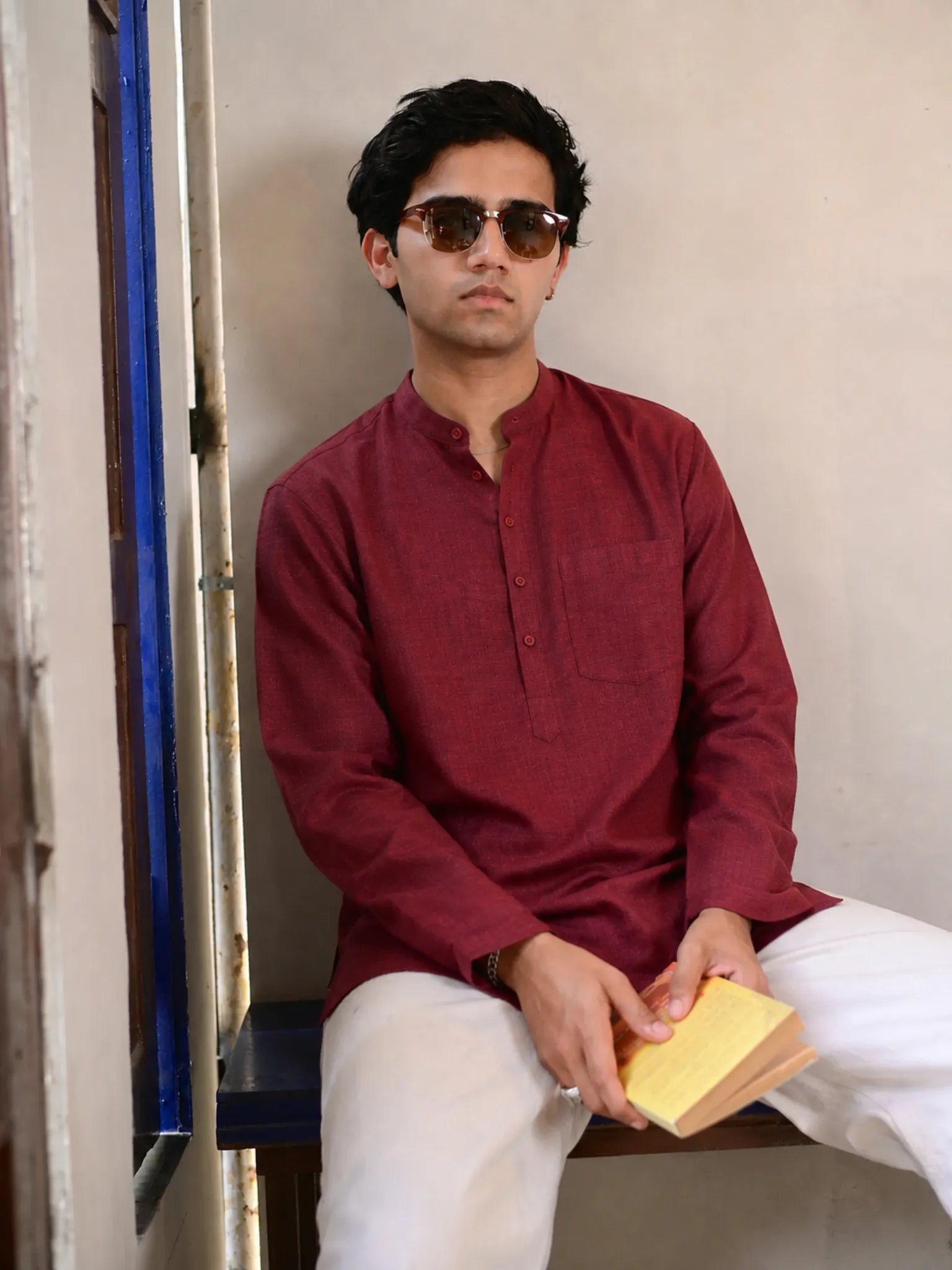 Maroon Linen Matty Blend Short Kurta