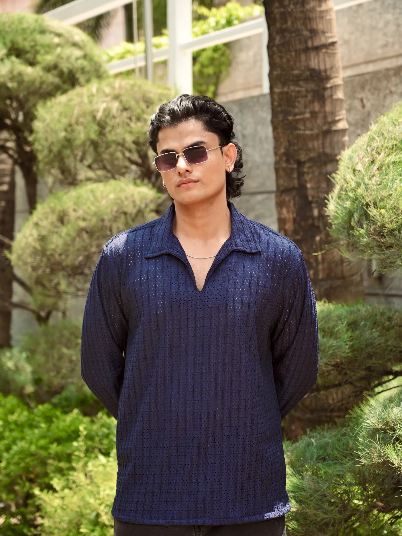 Navy Knit Pullover Shirt