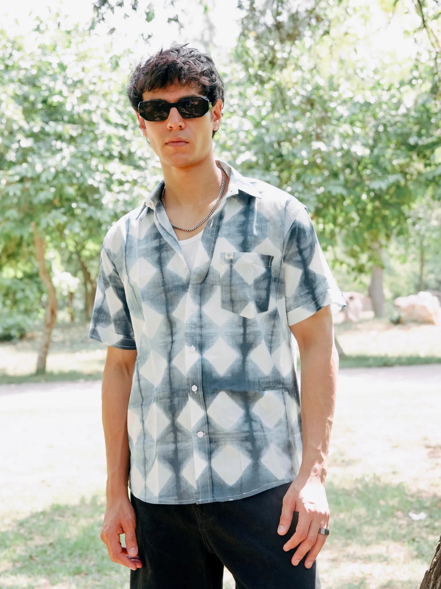 Grey Block Art Half Sleeves Shirt