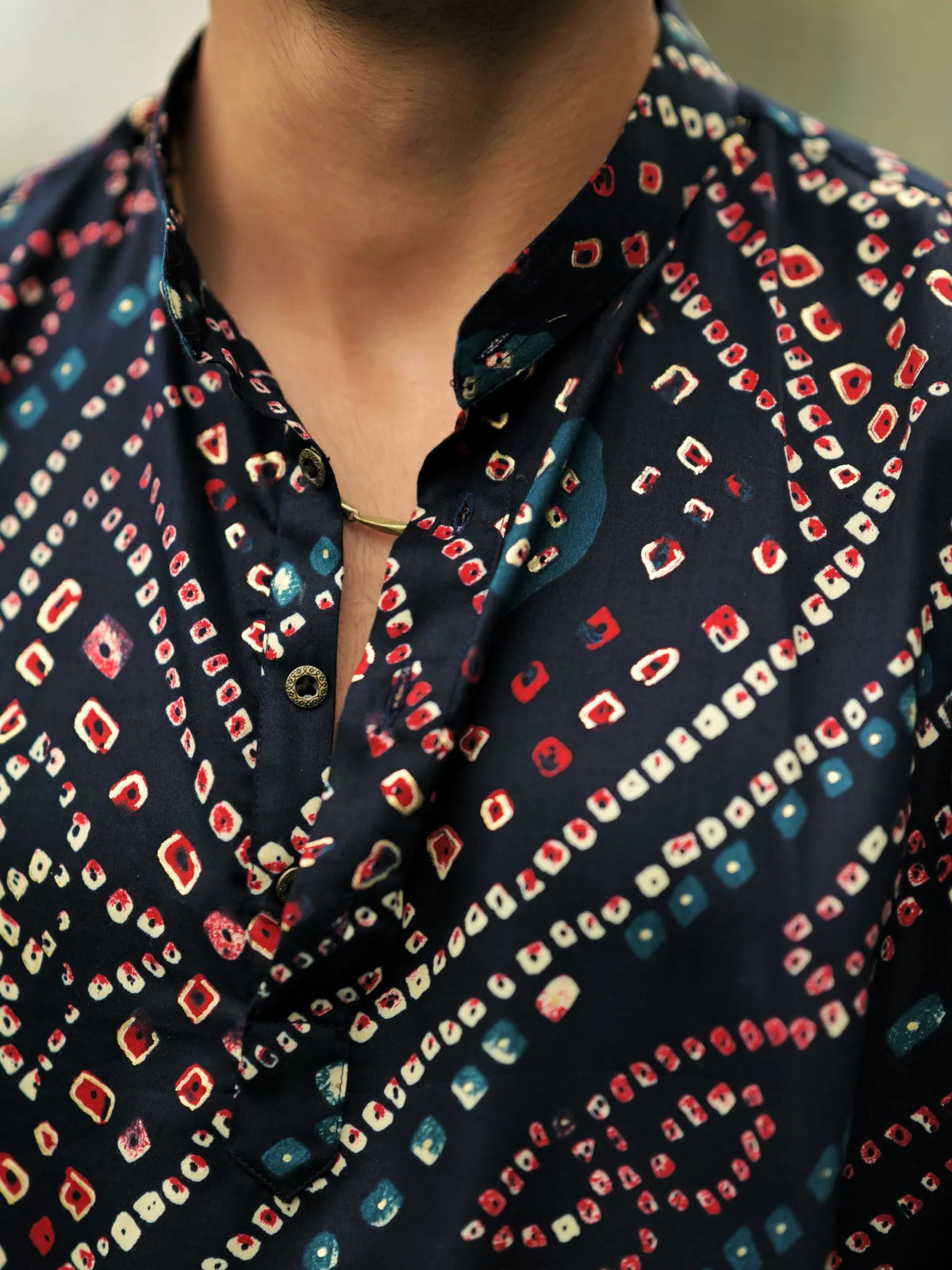 HUESFAB Indigo grid short kurta