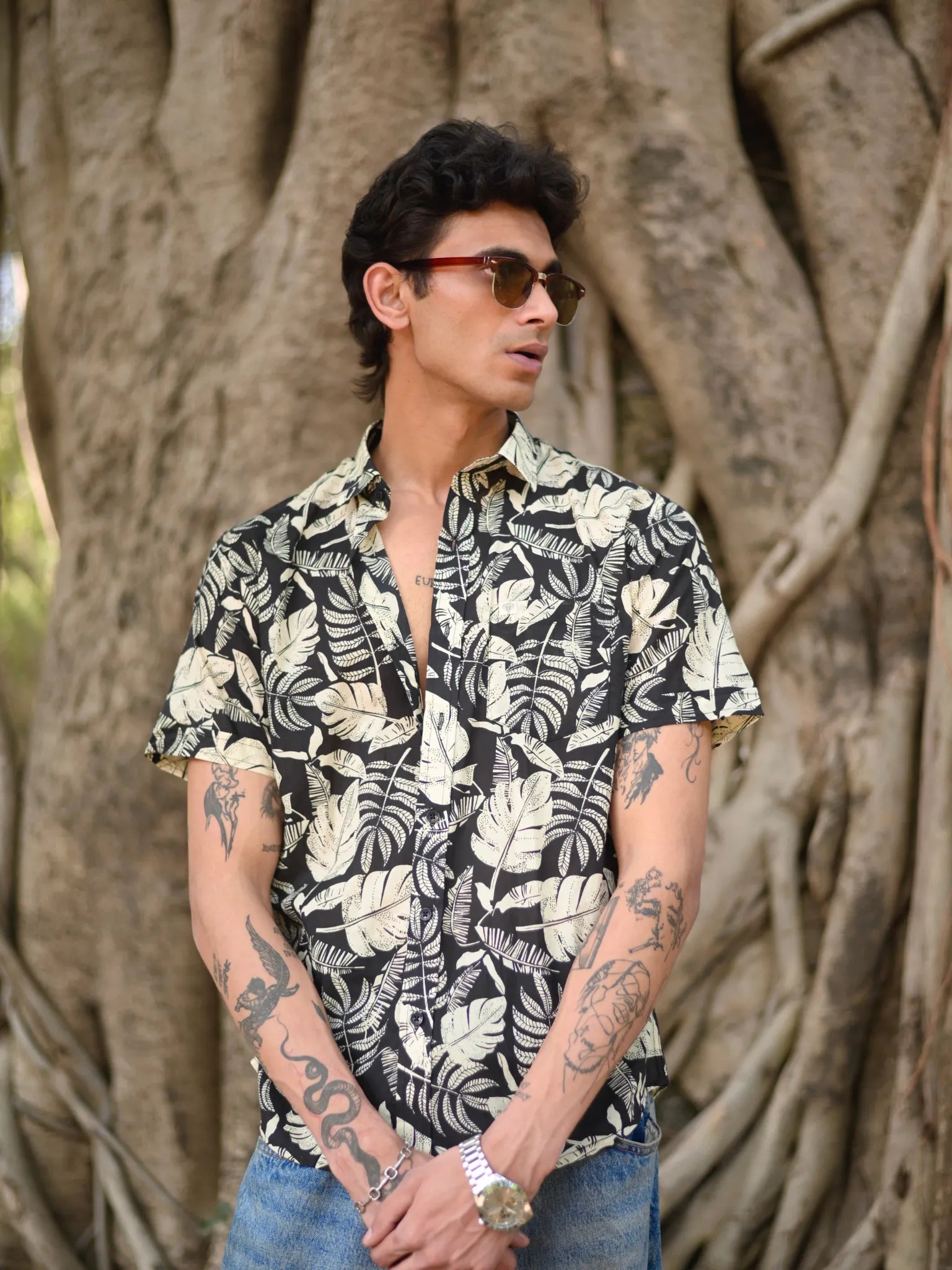 Black Tropic Half Sleeves Shirt