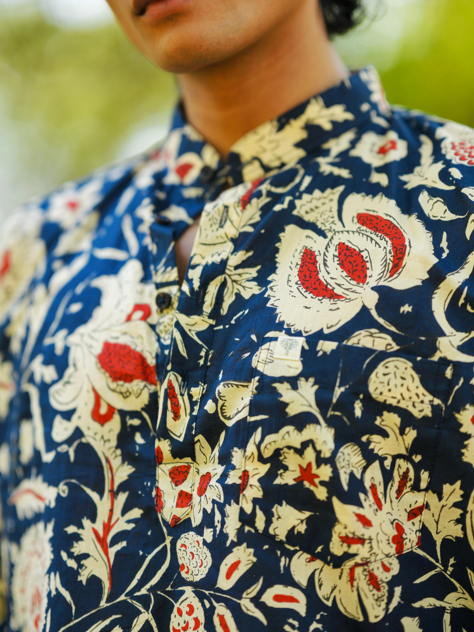 Navy Blue/Cream floral Printed short kurta