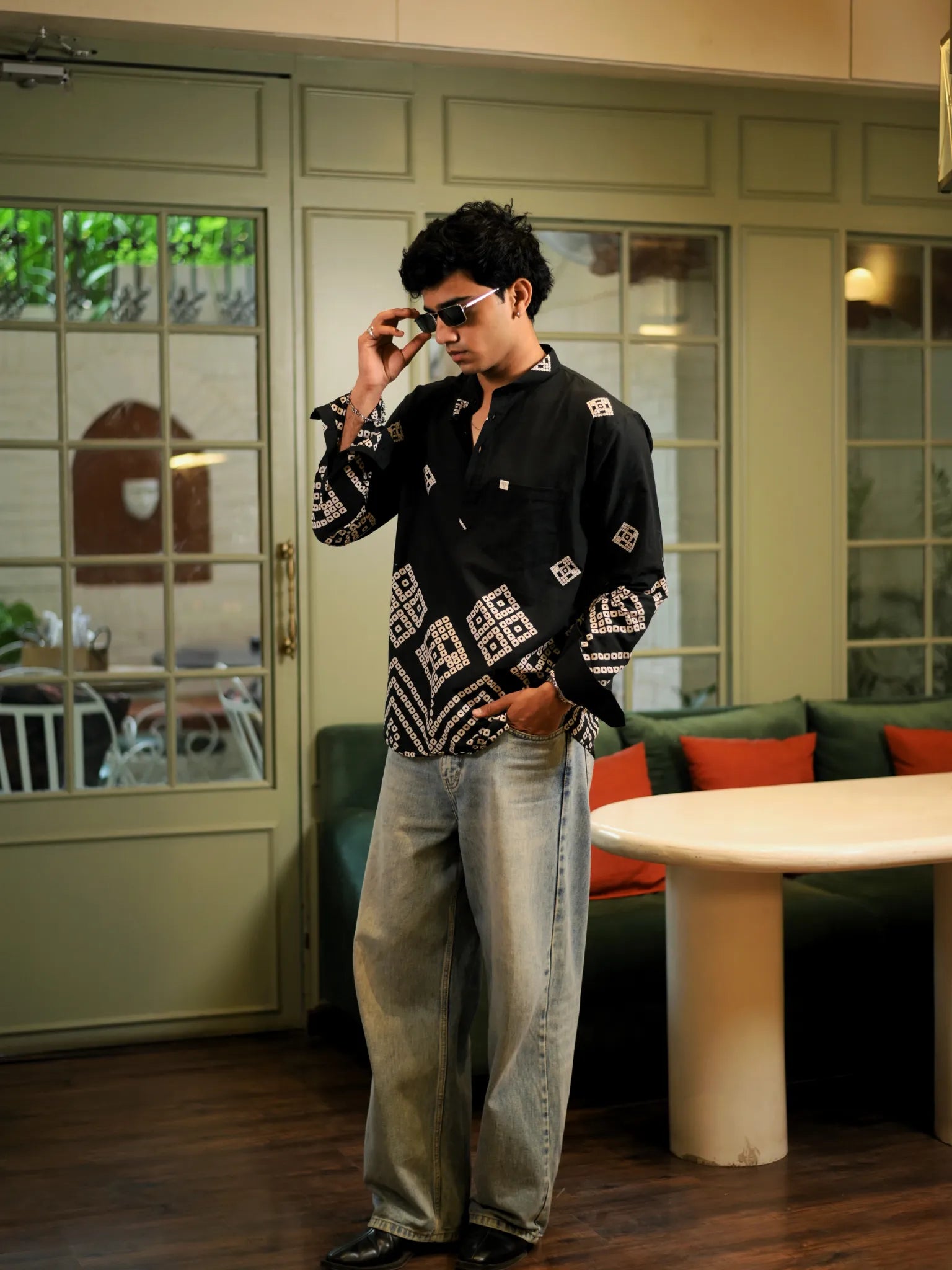 Black Bandej Placement Short Kurta
