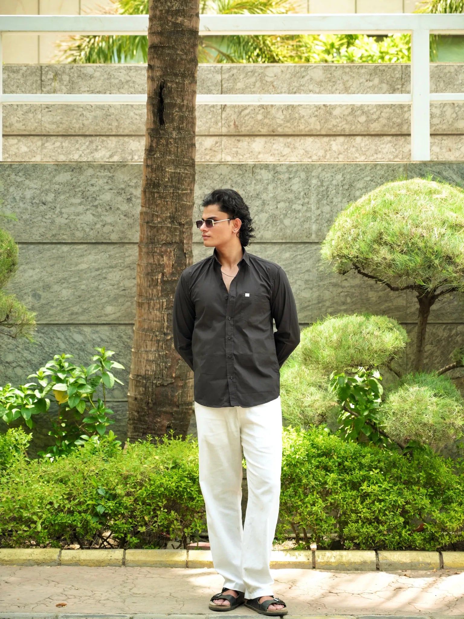 Black Solid Cotton Full Sleeves Shirt