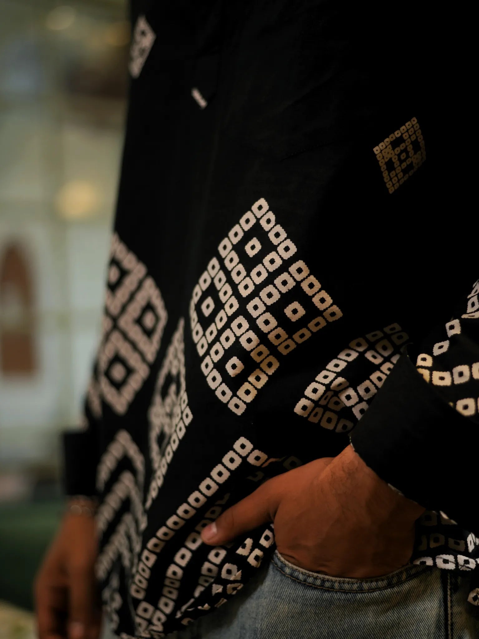 Black Bandej Placement Short Kurta