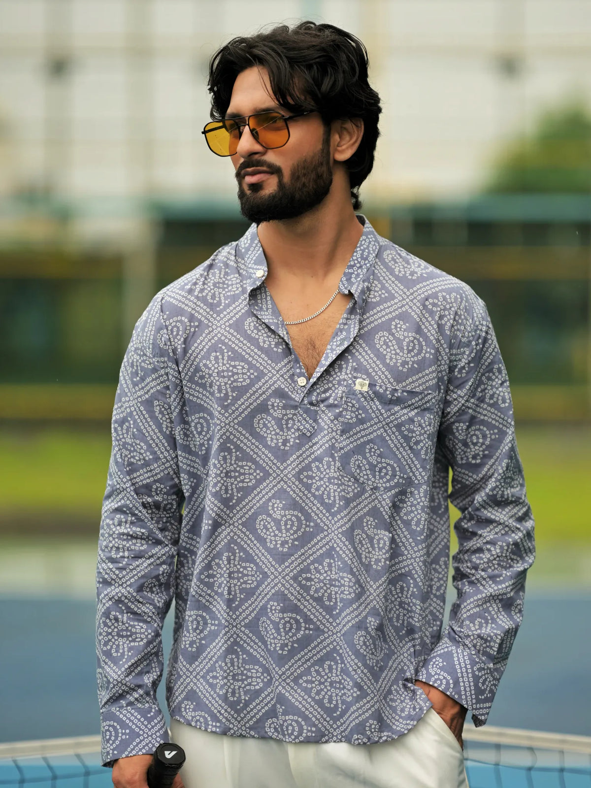 Grey bandhani Printed Short Kurta