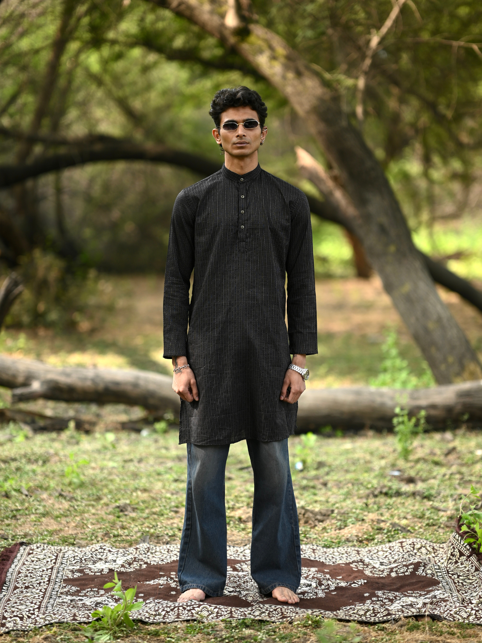 Black Kantha Thread Work Long Kurta & pyjama set