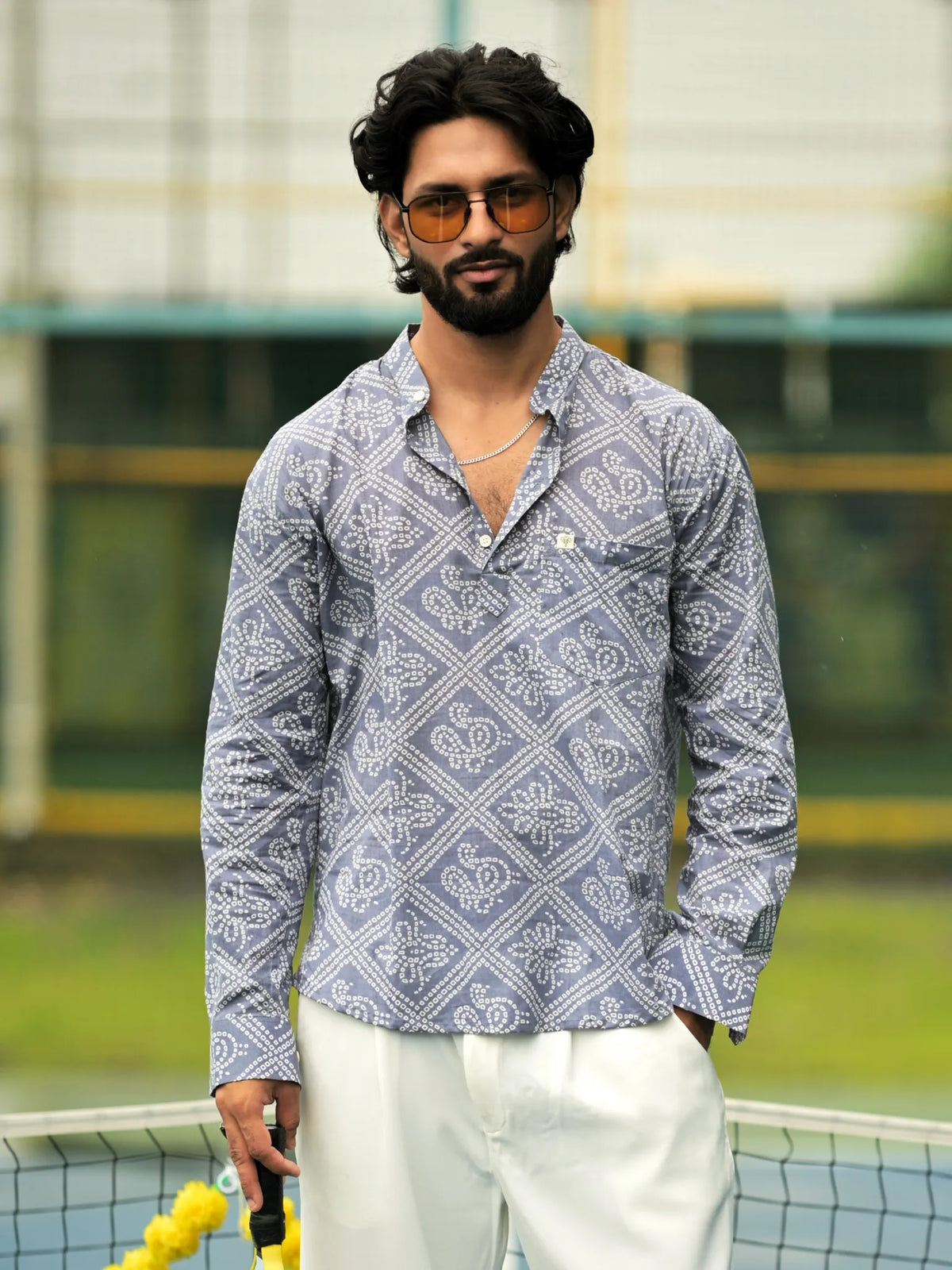 Grey bandhani Printed Short Kurta