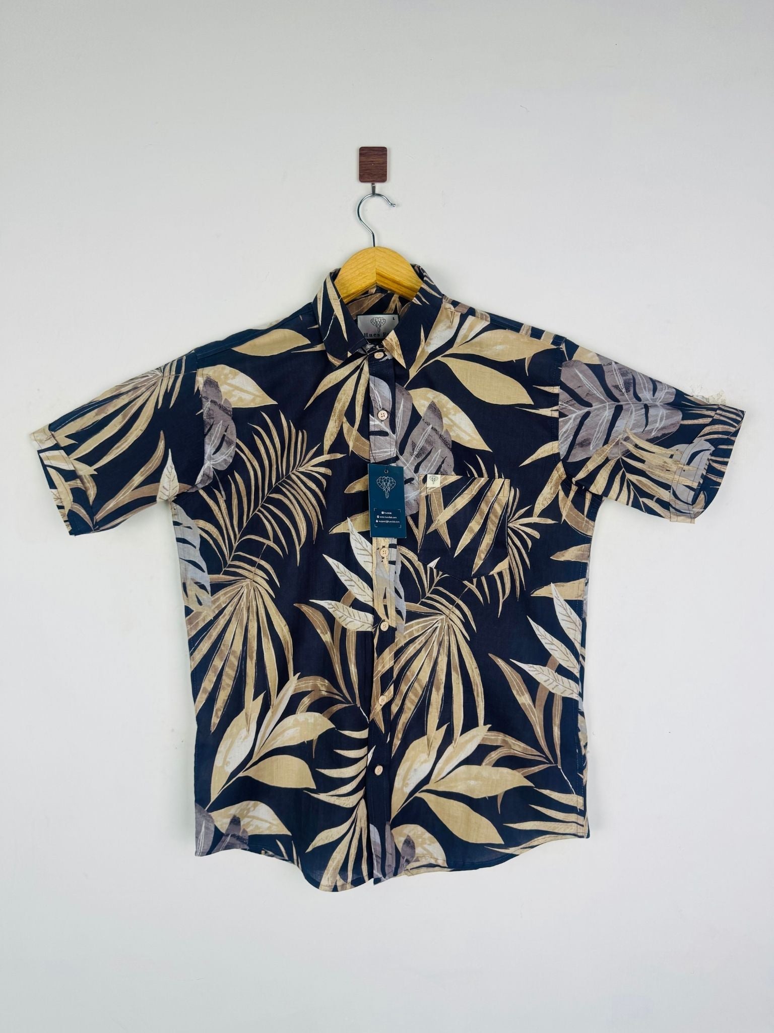 Navy Island Leaf Half Sleeves Shirt