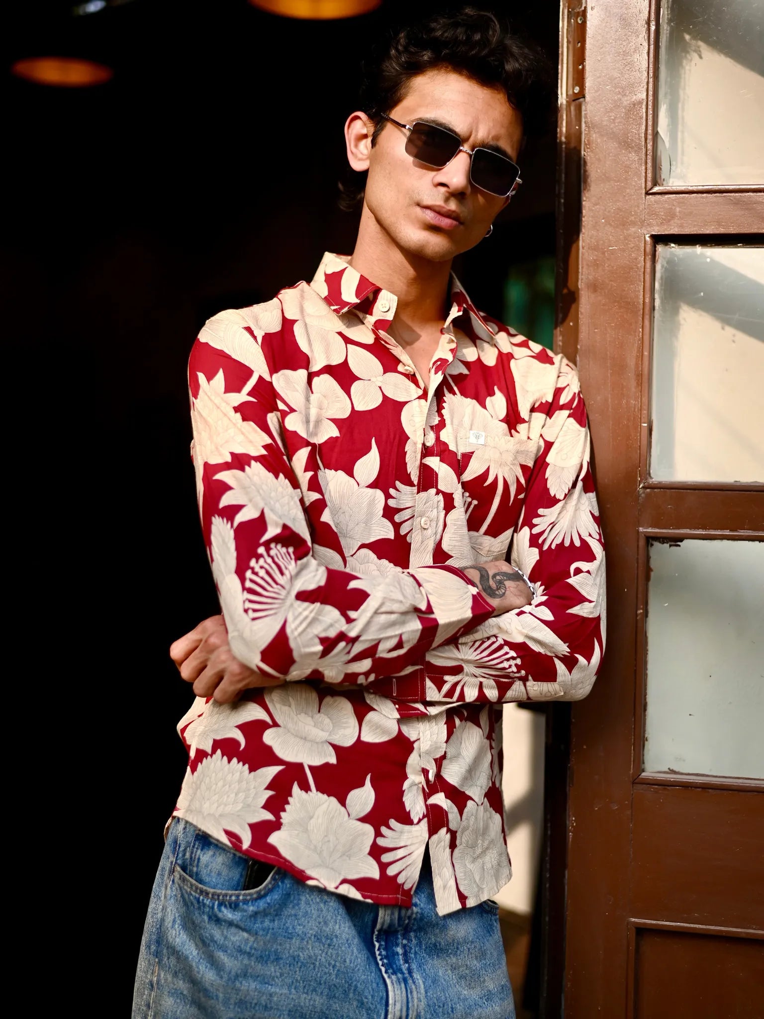 Crimson Bloom Full Sleeves Shirt