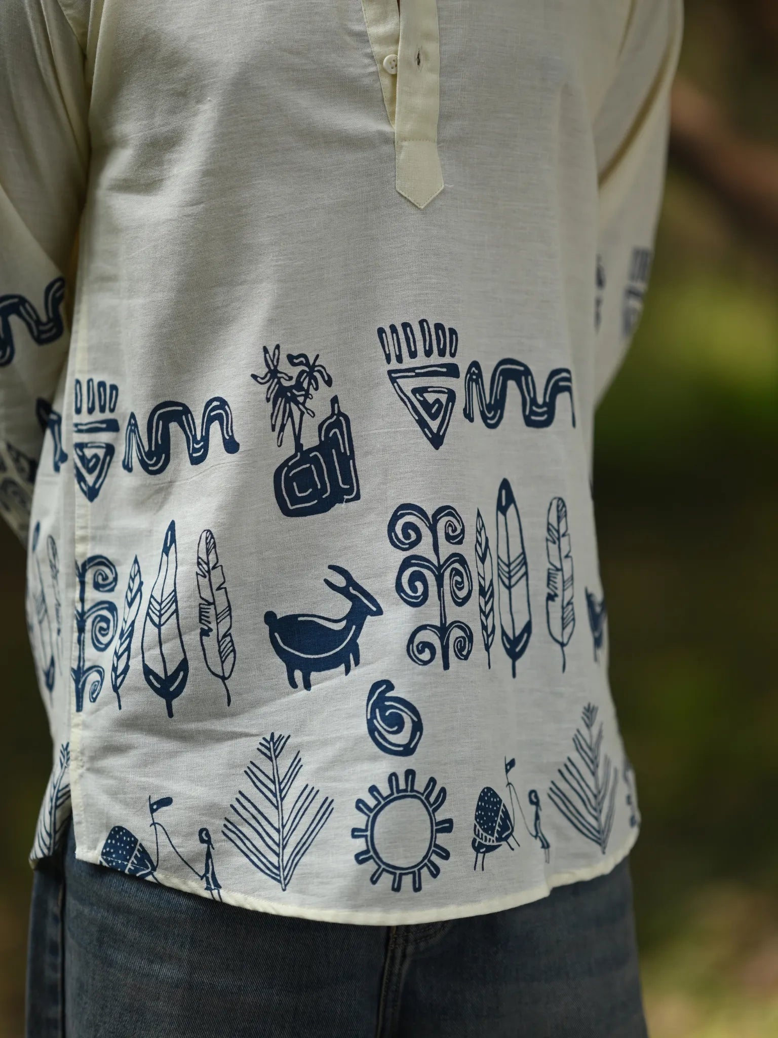 Blue Tribal Printed Cotton short kurta