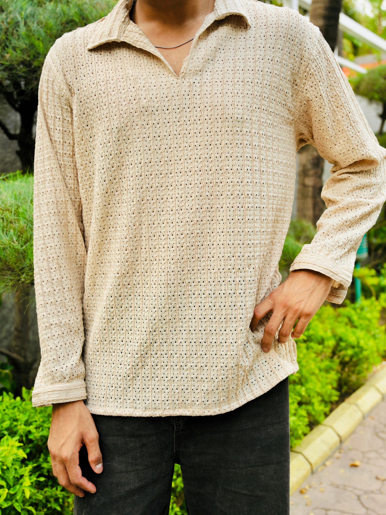 Cream Knit Pullover Shirt