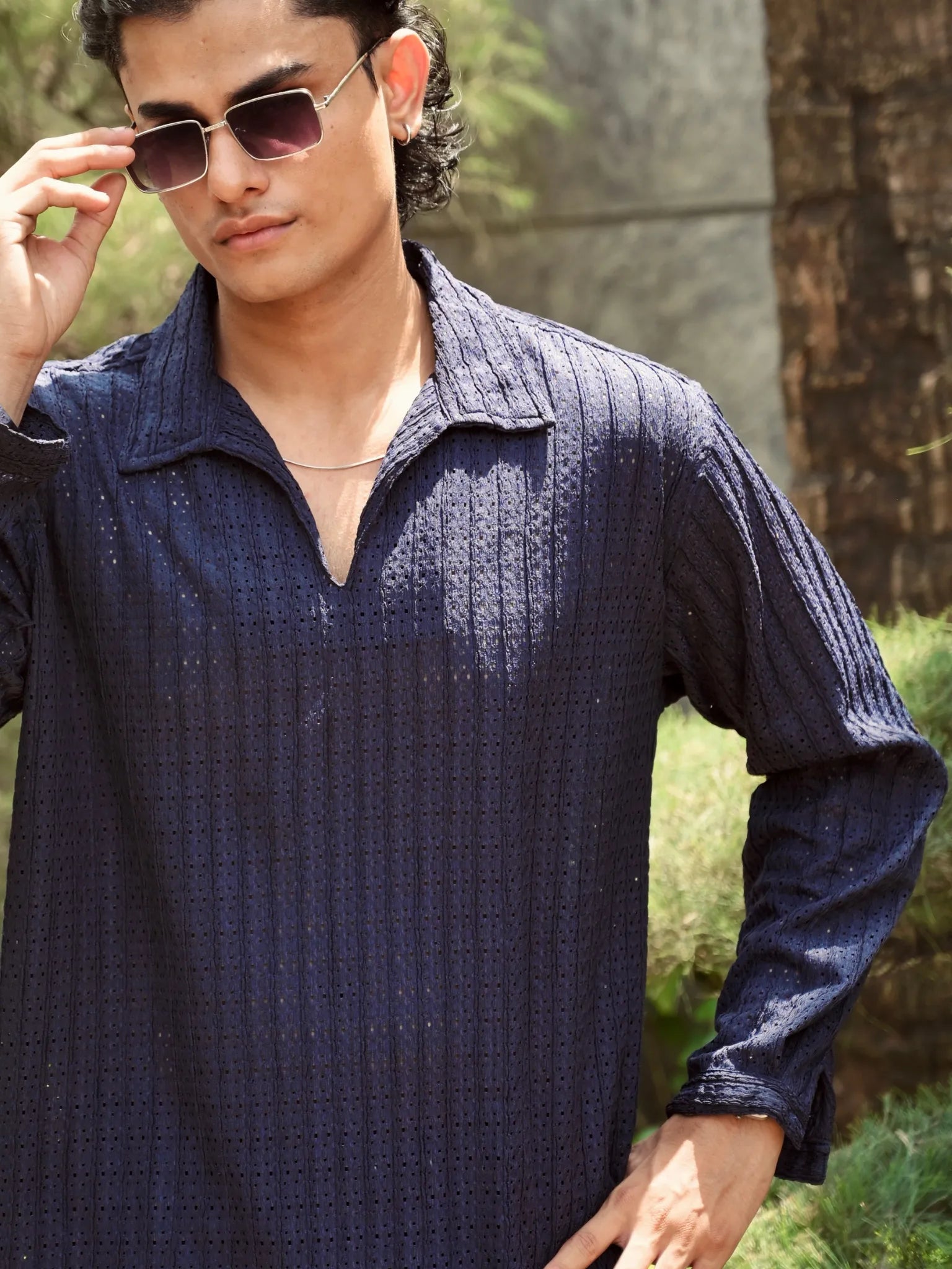Navy Knit Pullover Shirt
