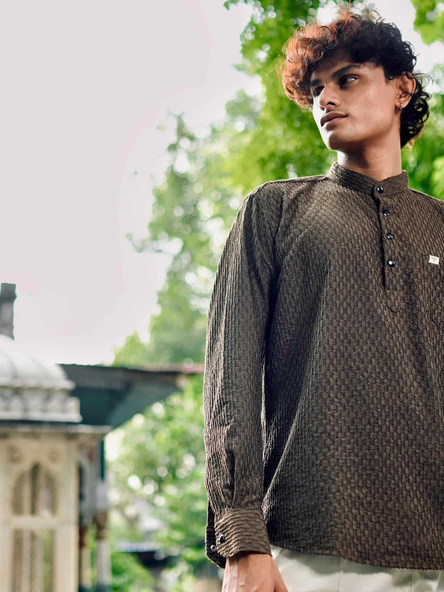 Sage Green Texture Weave Short Kurta