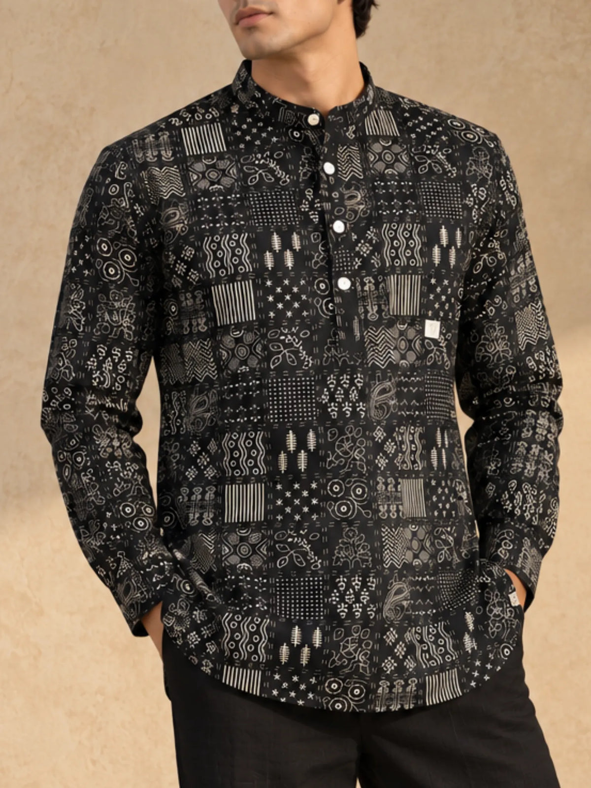 Black Mandala Art Short Kurta