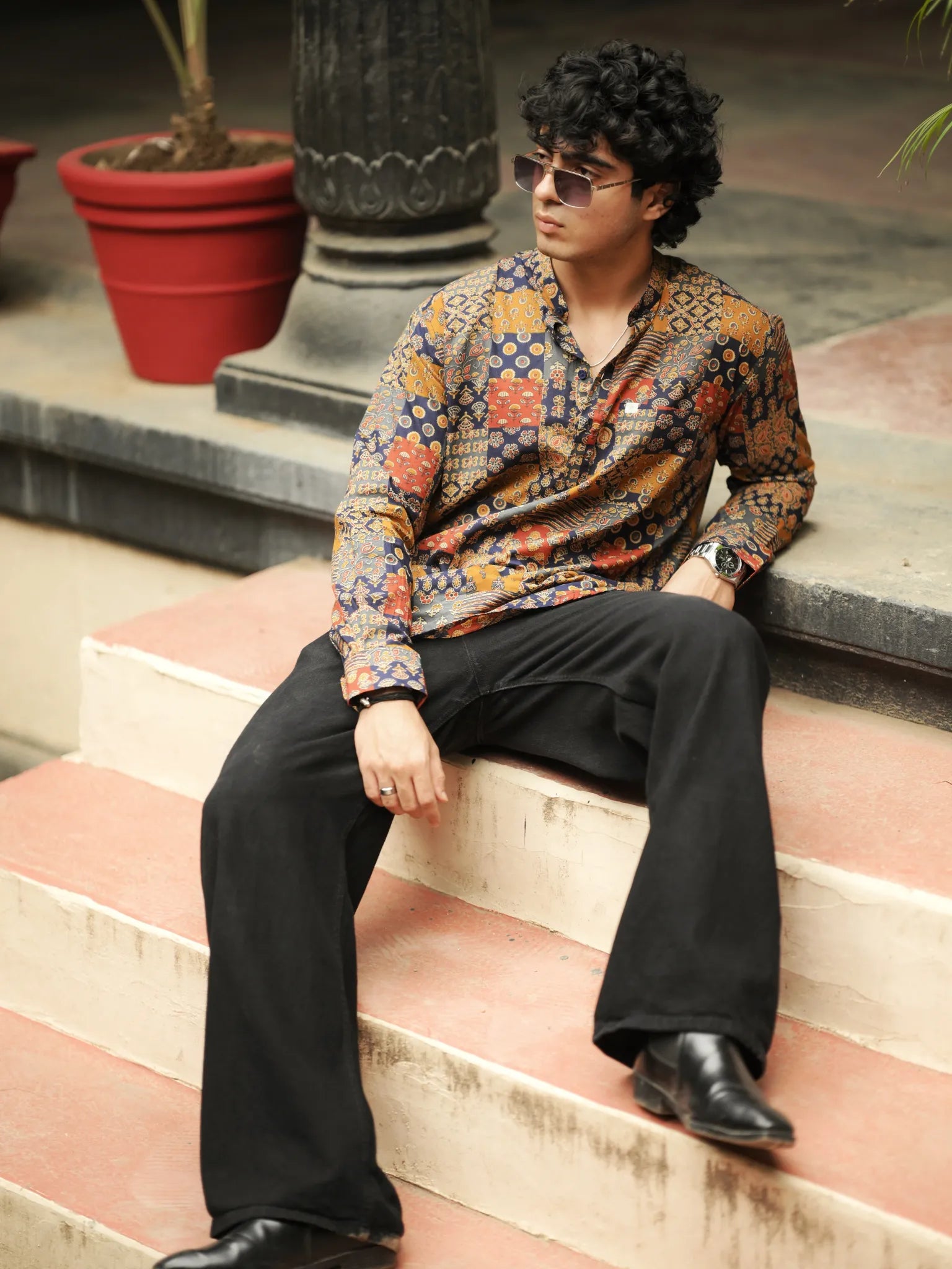 Neel patchwork printed short kurta