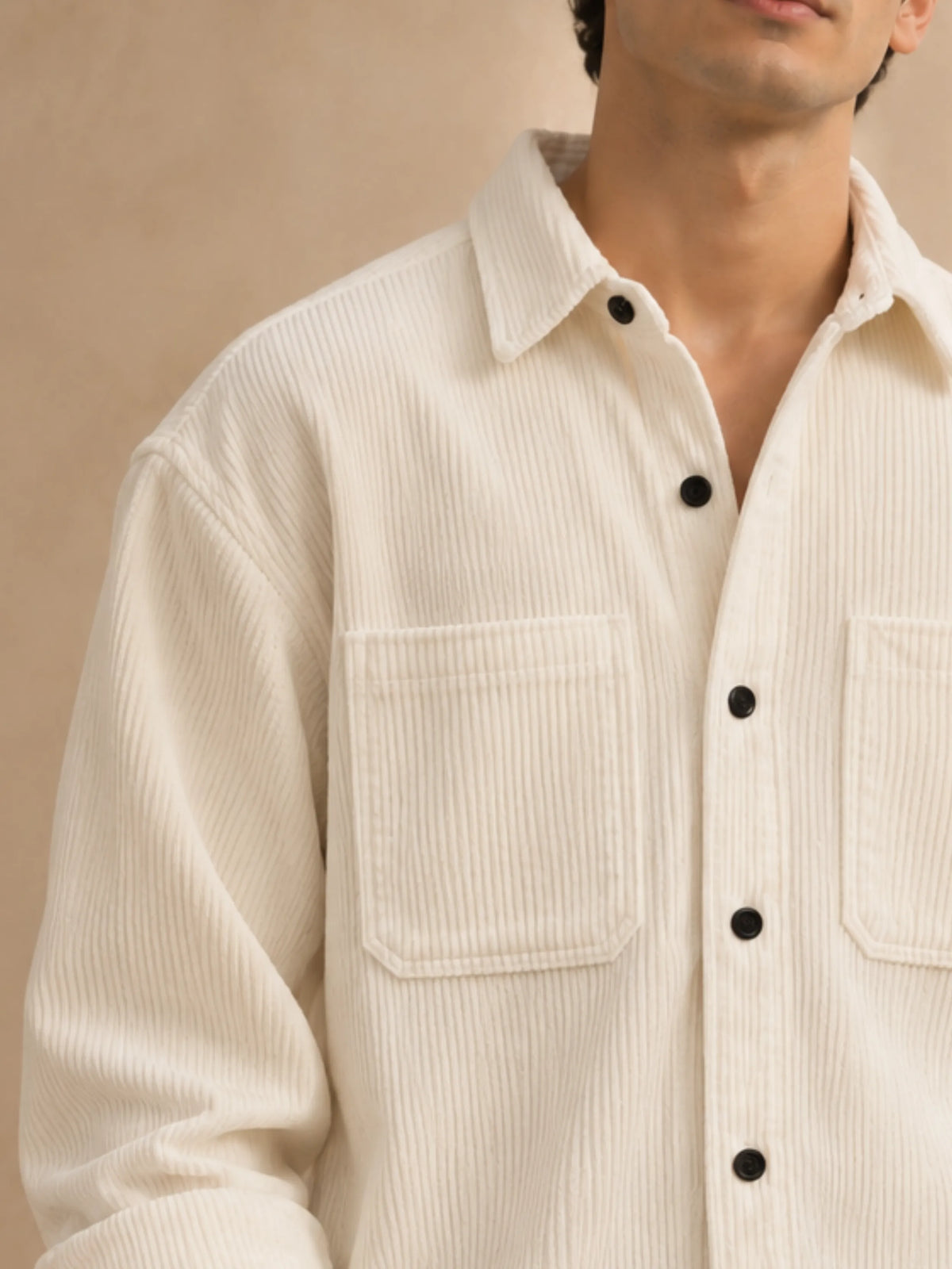 White Premium Corduroy Oversized Shirt