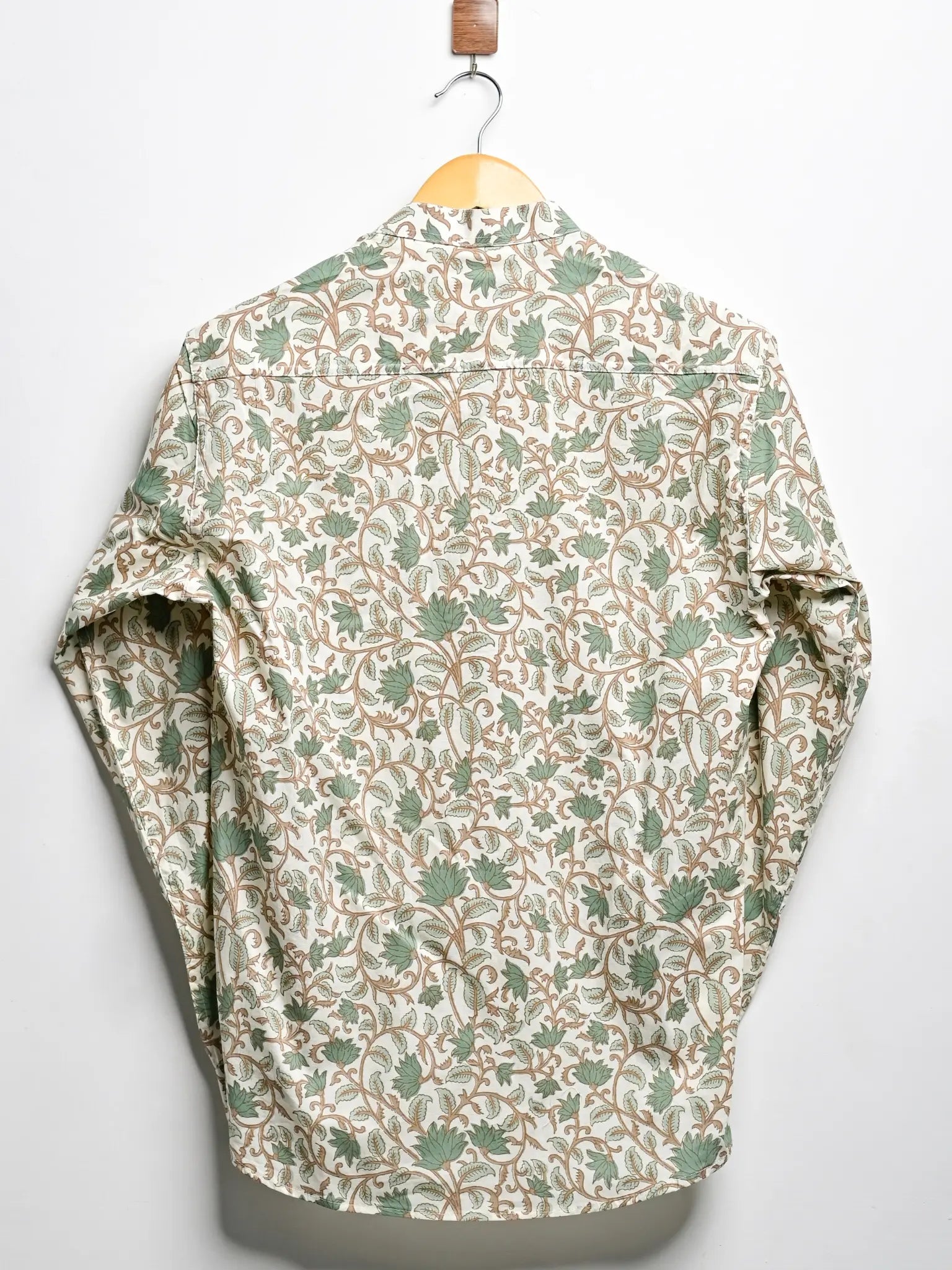 cream green floral short kurta