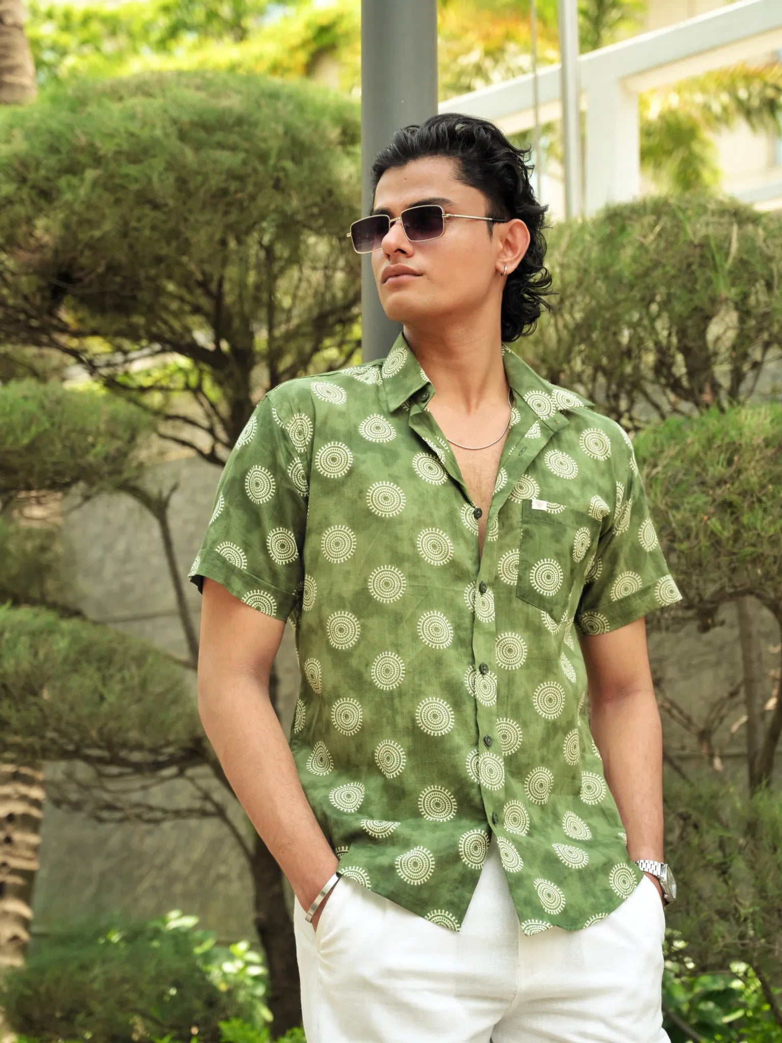 Olive Orbit Half Sleeves Shirt