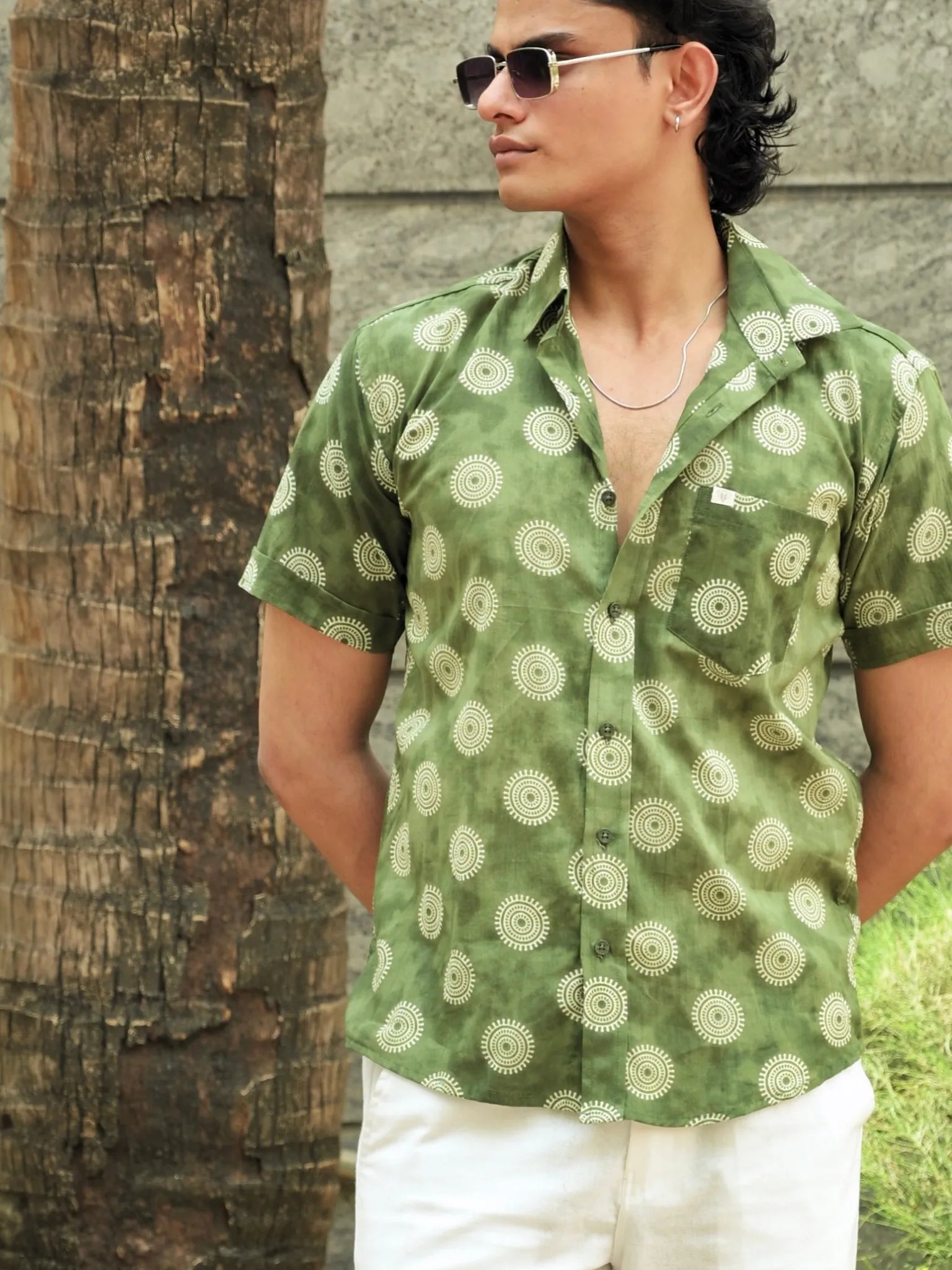 Olive Orbit Half Sleeves Shirt