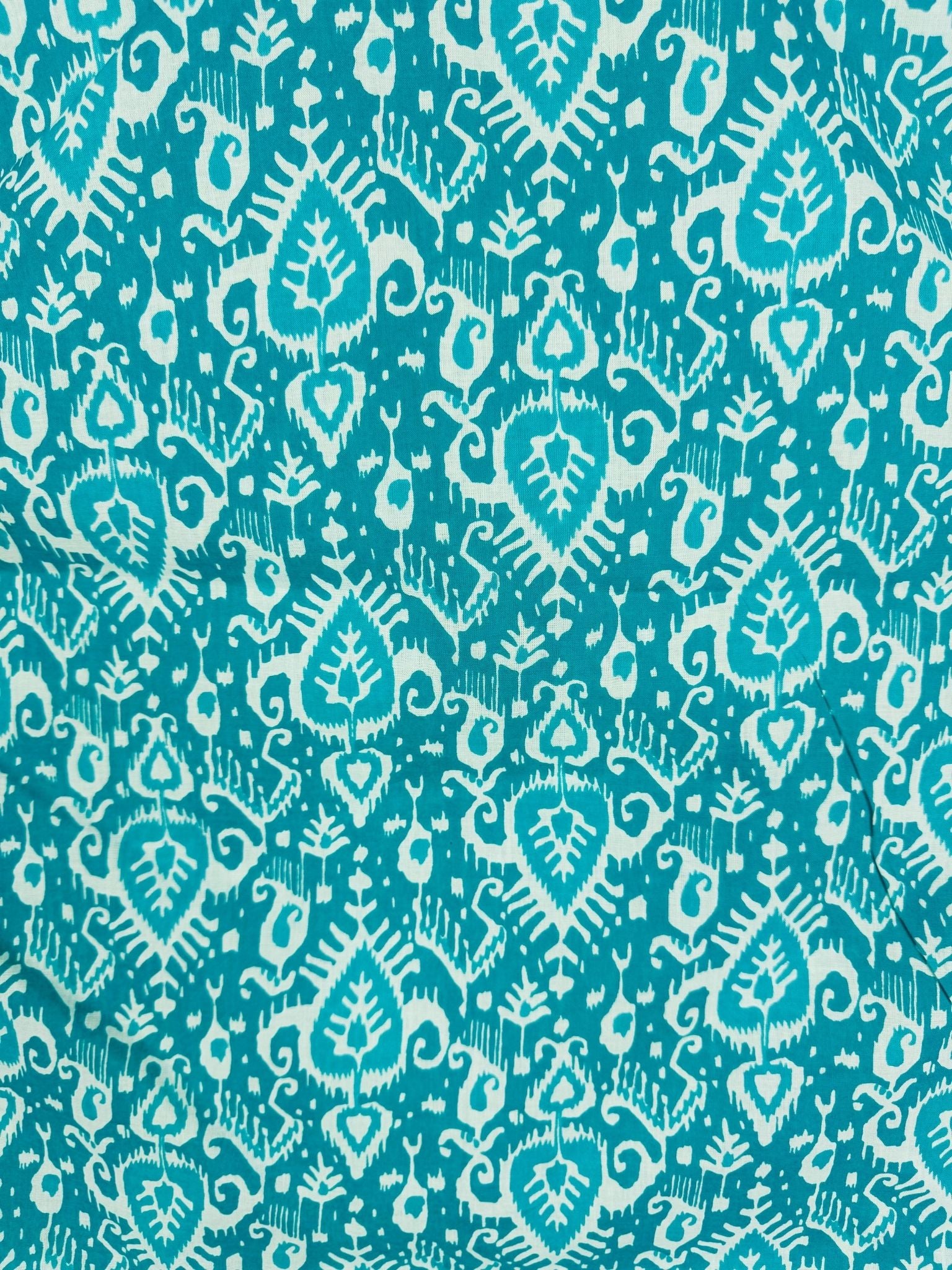 Turquoise Ikat Leaf Half Sleeves Shirt