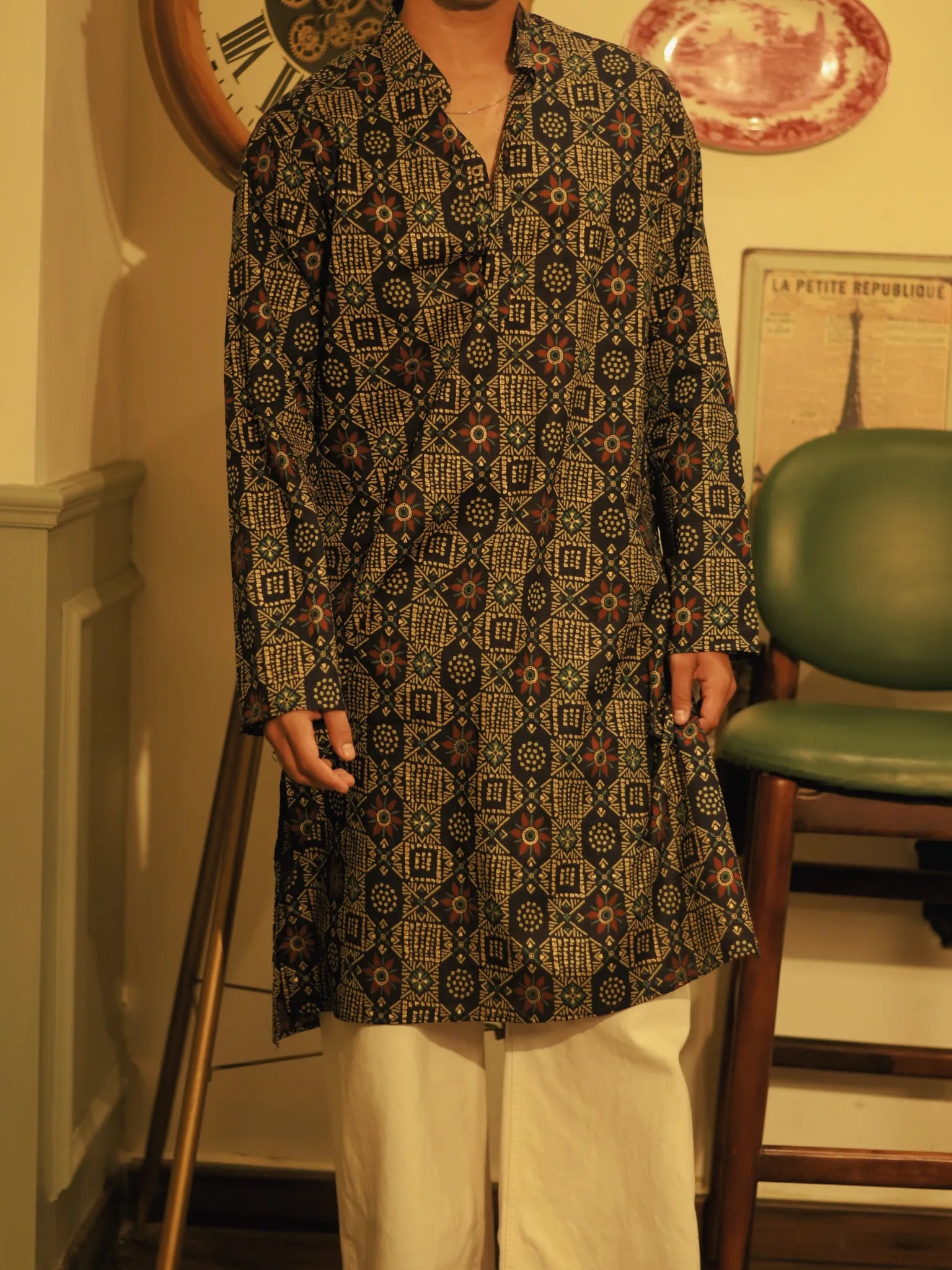Navy golden mandala long kurta and Pyjama Set
