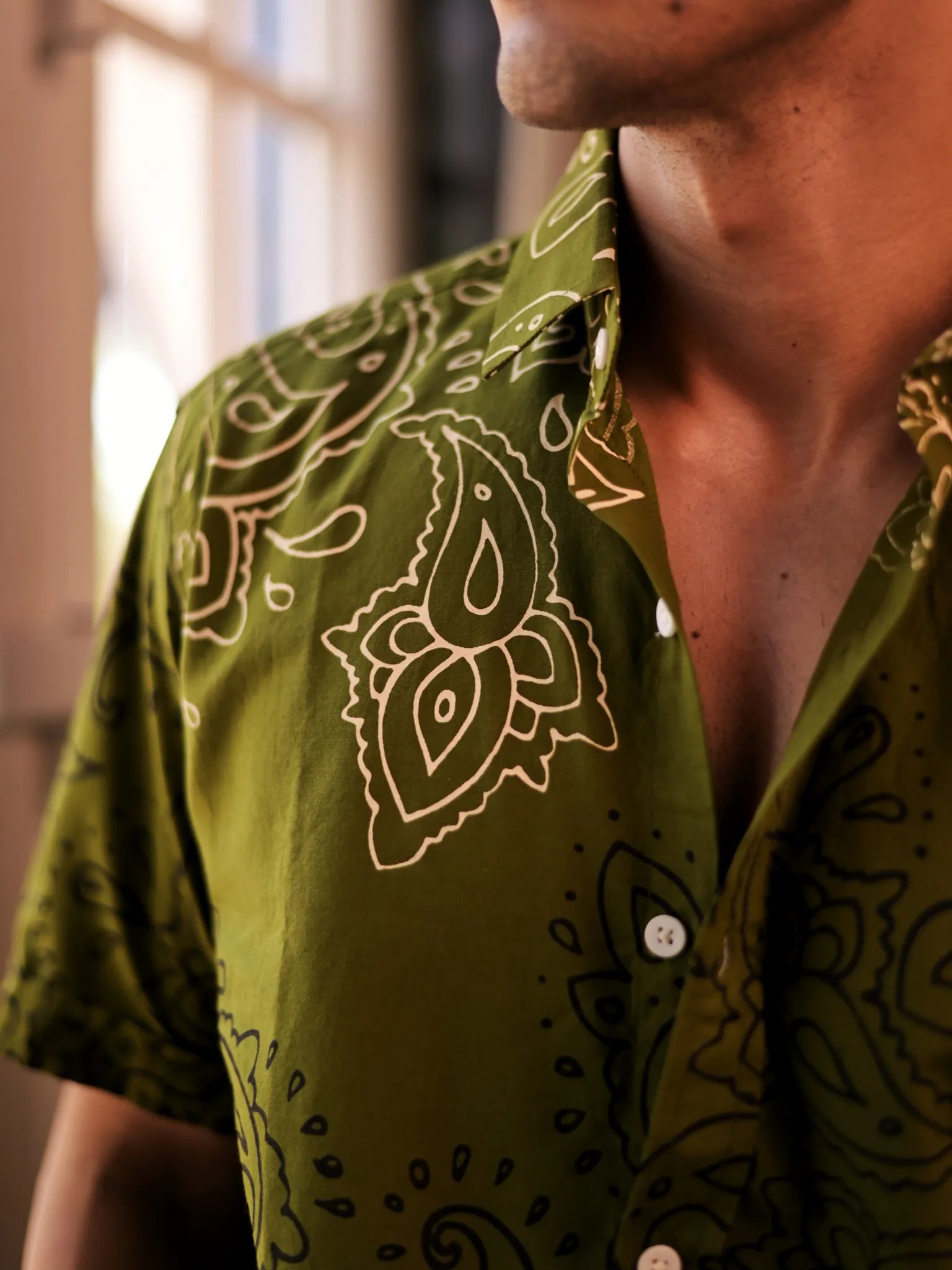 Olive Black Paisley Half Sleeves Shirt