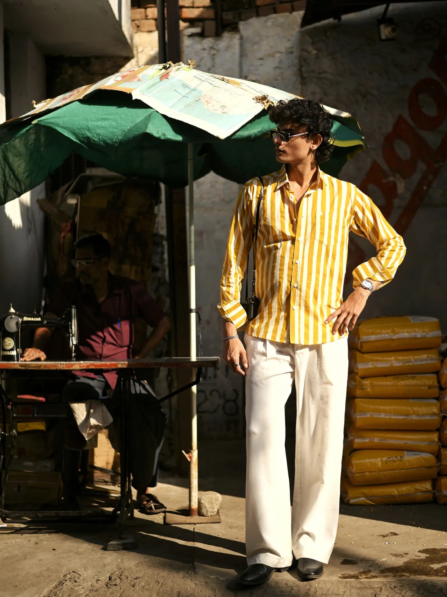 yellow-White stripes Full Sleeves Shirt