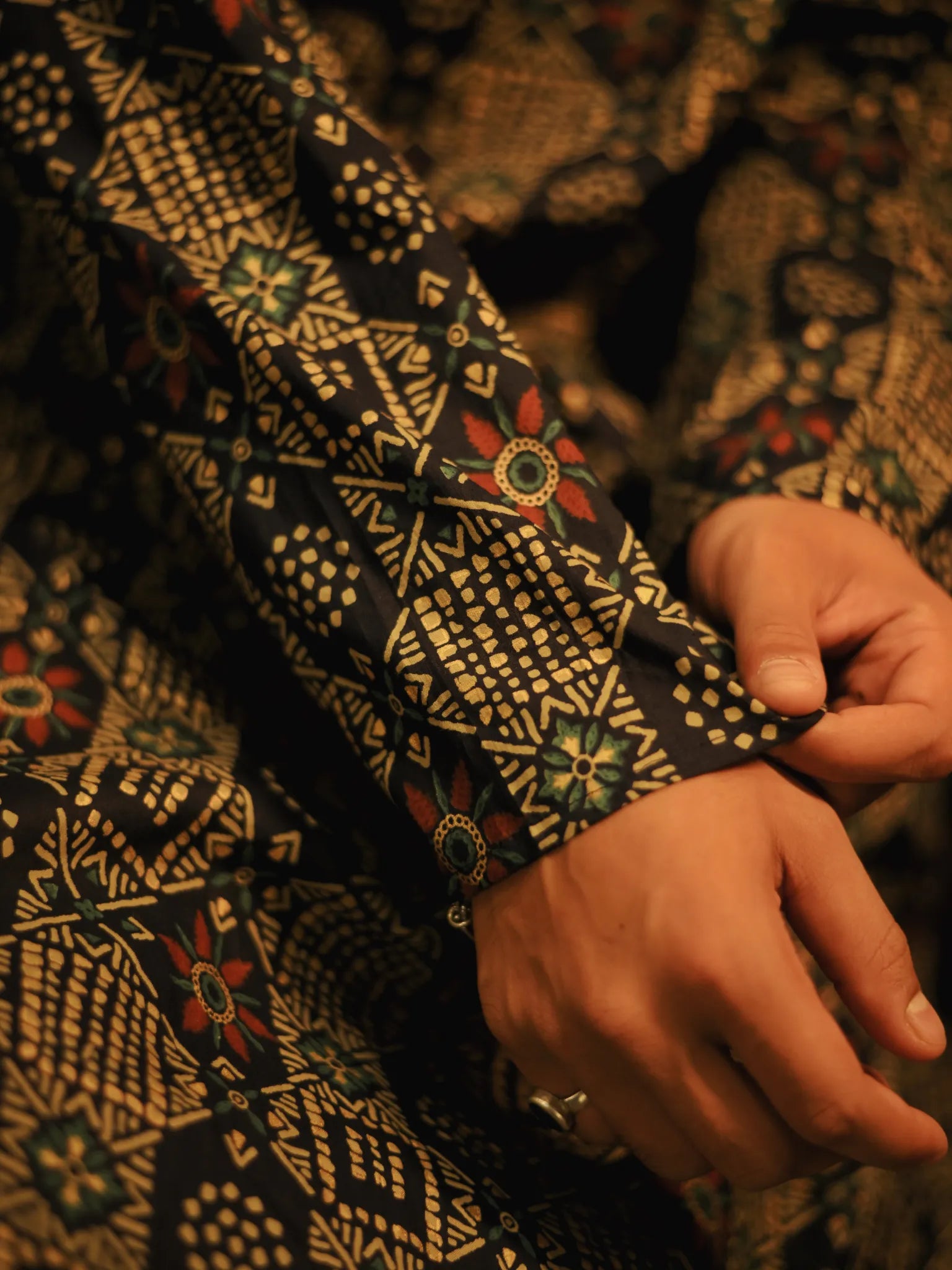 Navy golden mandala long kurta and Pyjama Set