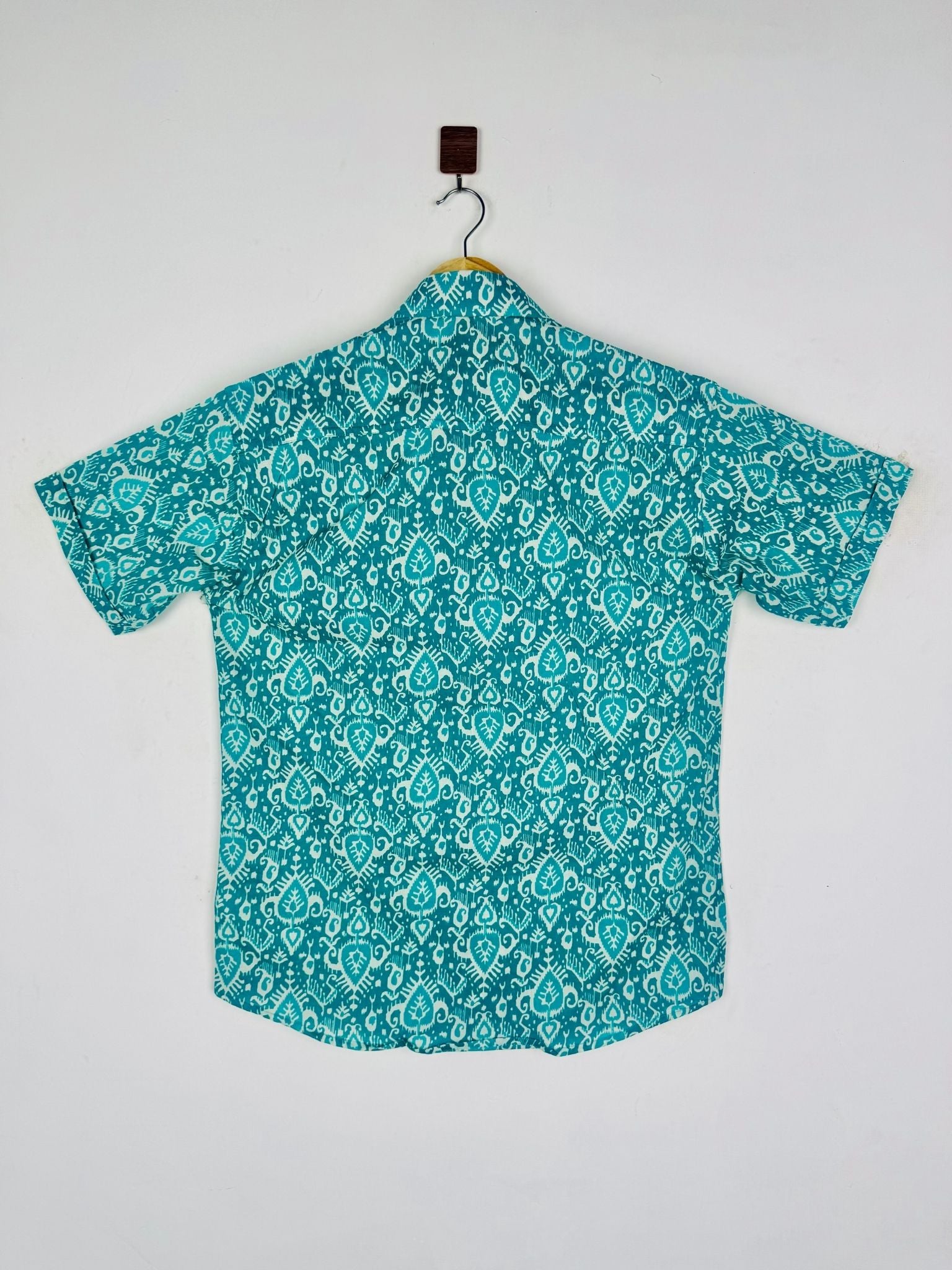 Turquoise Ikat Leaf Half Sleeves Shirt