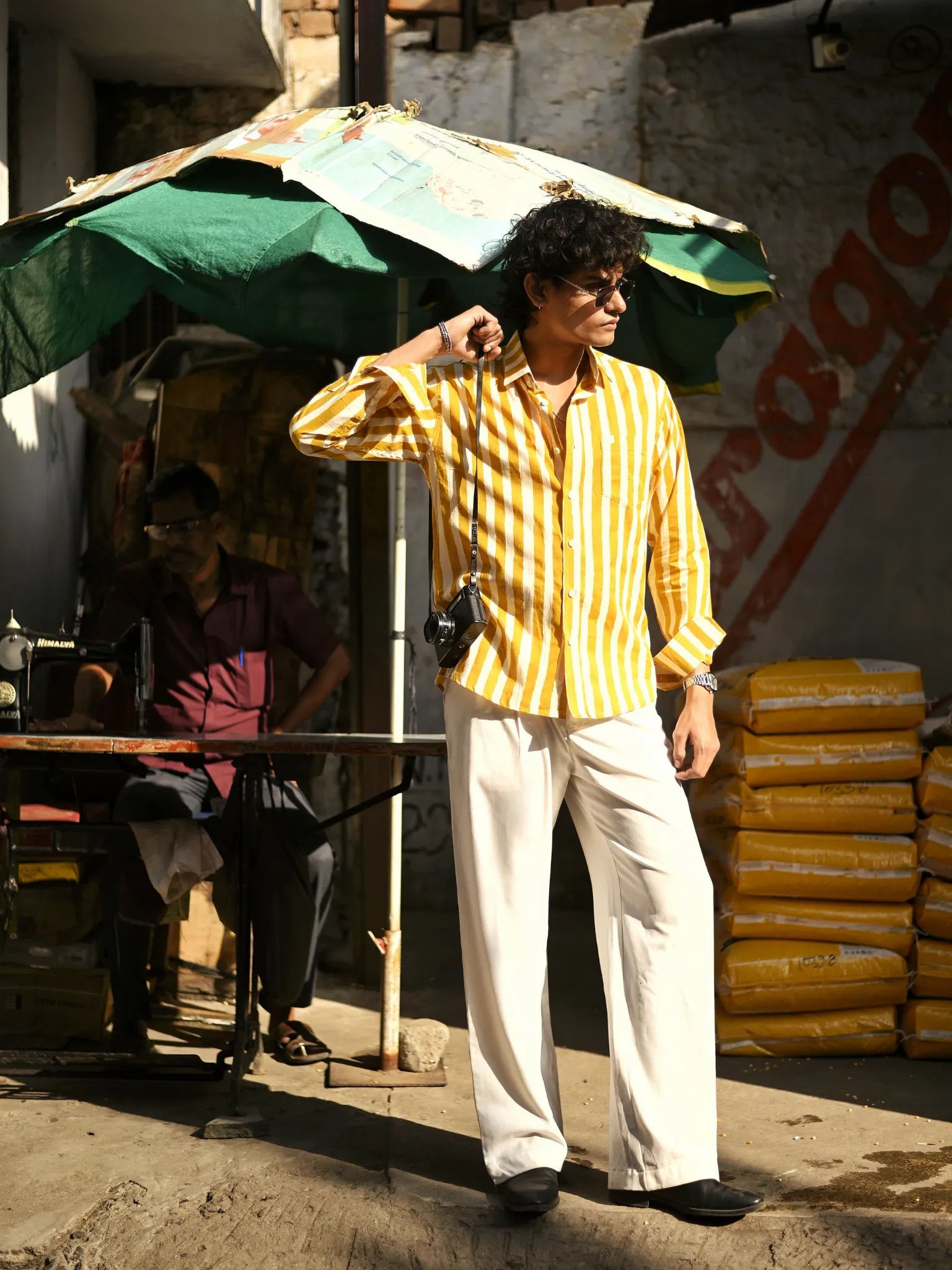 yellow-White stripes Full Sleeves Shirt