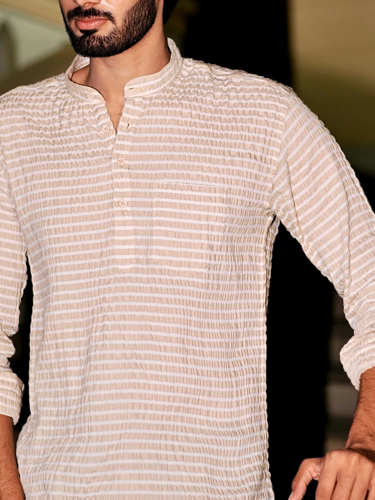 Cream Lining seersucker Short Kurta