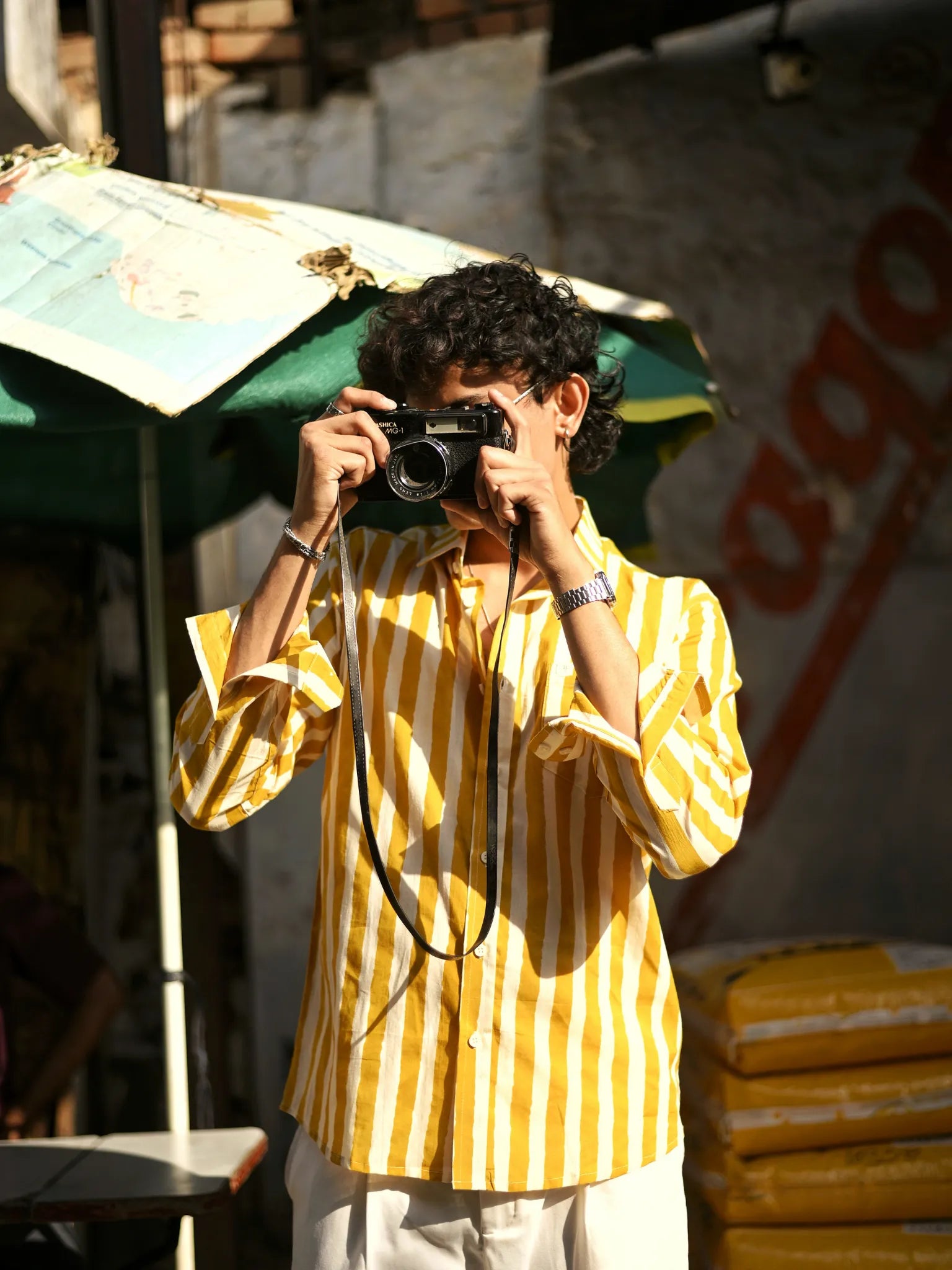 yellow-White stripes Full Sleeves Shirt