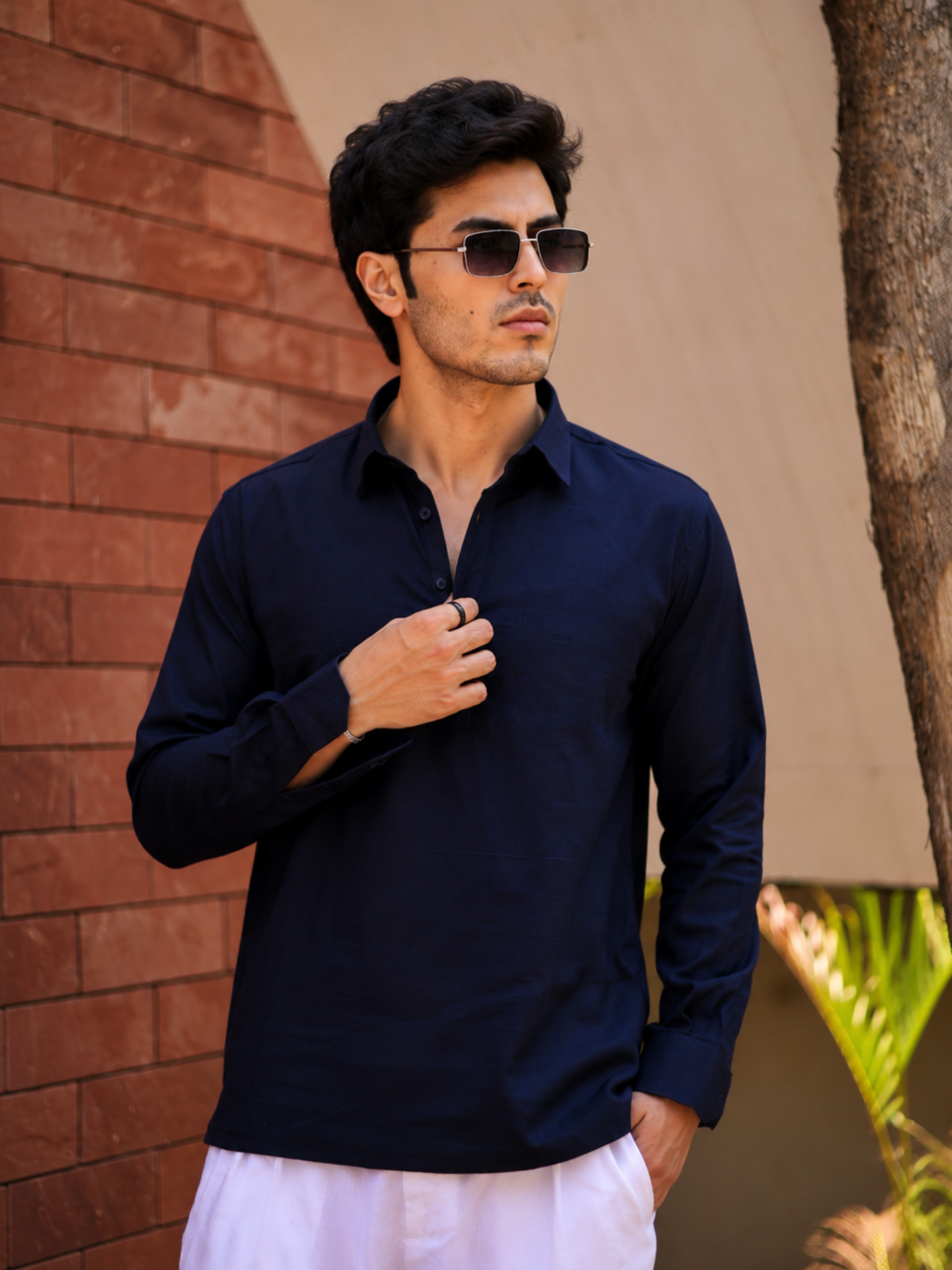 Navy Blue Pullover Kurta Shirt