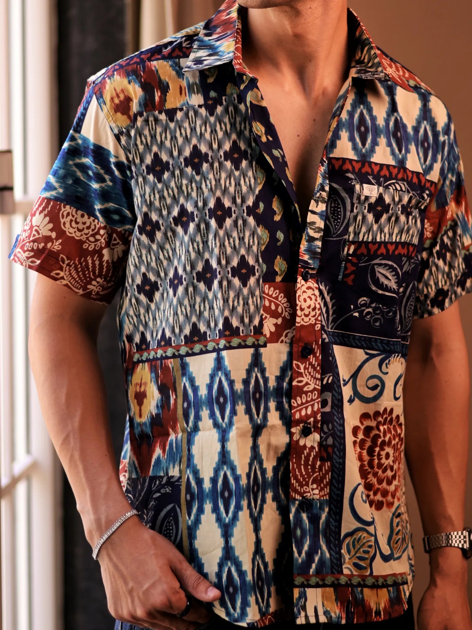 multicolor patchwork half sleeve shirt